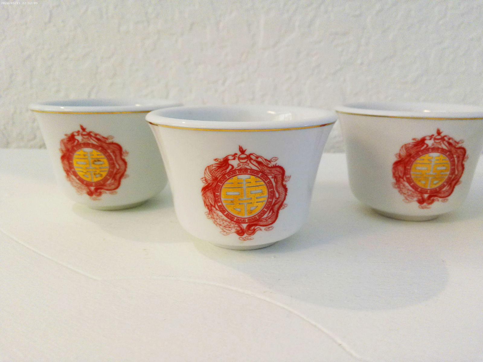 Mid-Century Gold Embossed Red Dragon Sake/Tea Cups, Set of 4 - 2