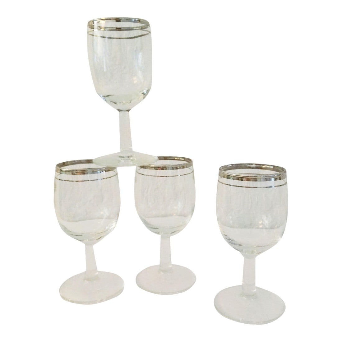 Mid-Century Silver-Rimmed Wine Glasses, Set of 4 (1 of 3)