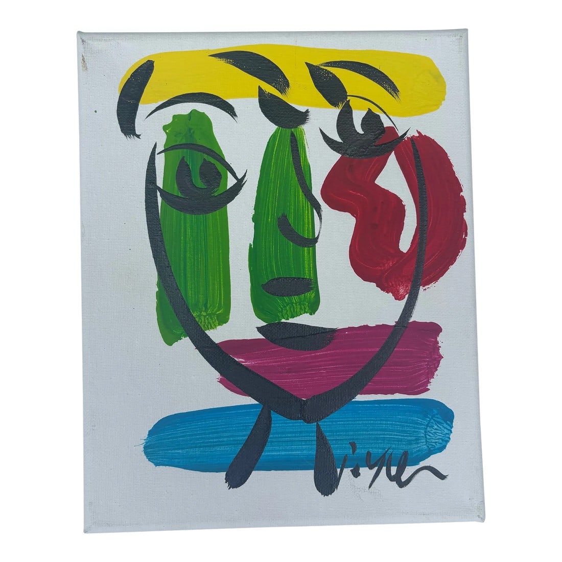 Abstract Geometric Portrait Painting on Canvas, Peter Keil: Abstract Portrait on Canvas Peter Robert Keil, a German artist born in 1942, has led a life immersed in creativity and expression. Known for his vibrant and emotive abstract paintings, Keil's journey