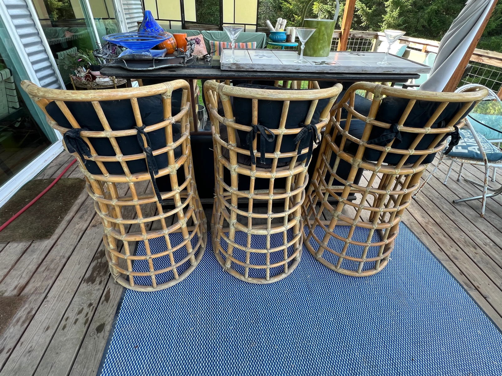 1970's Bamboo Bar Stools - Set of 3 - 3