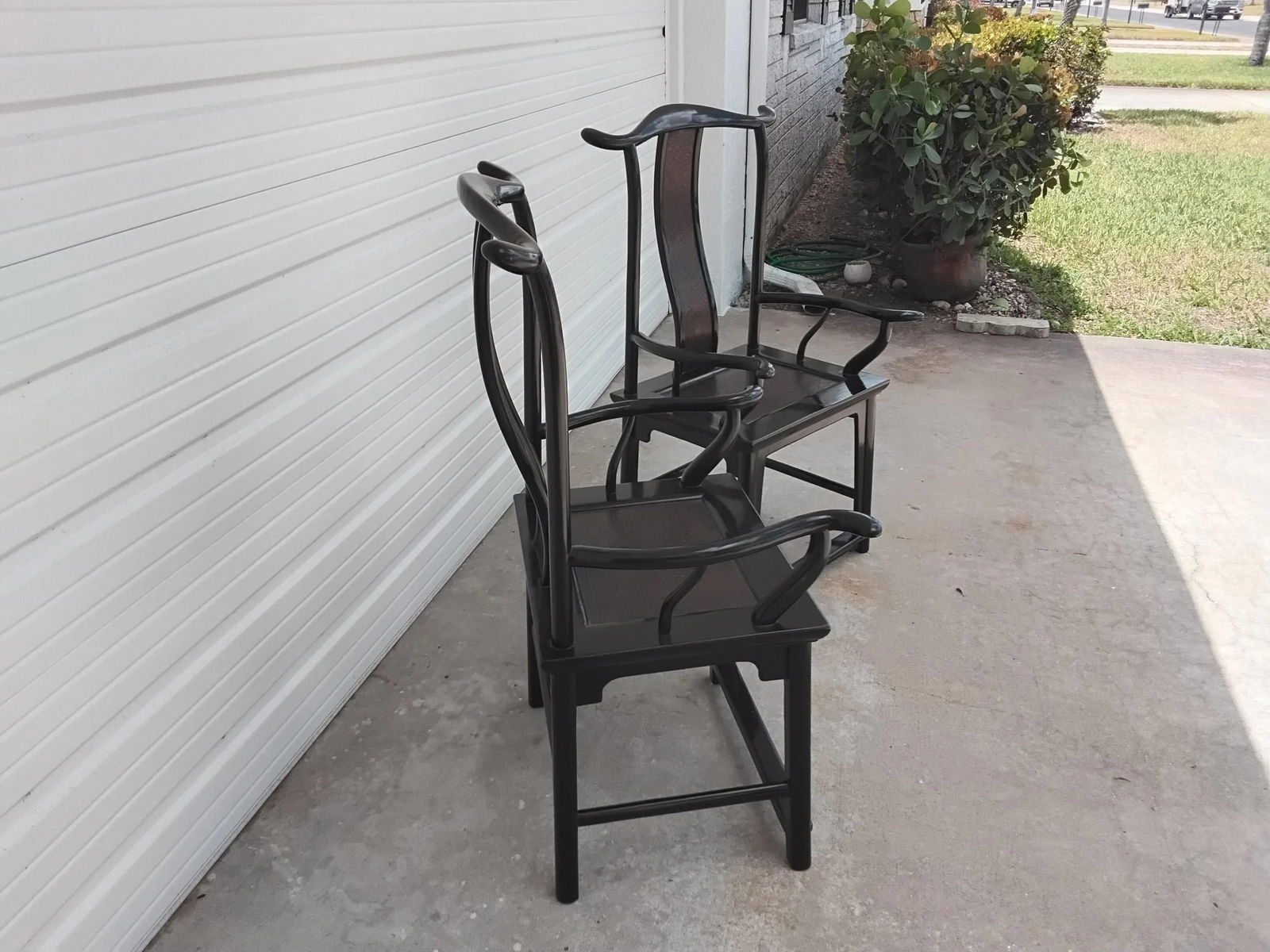 1980s Chinese Yoke Back Lacquer Chairs - Set of 2 - 3