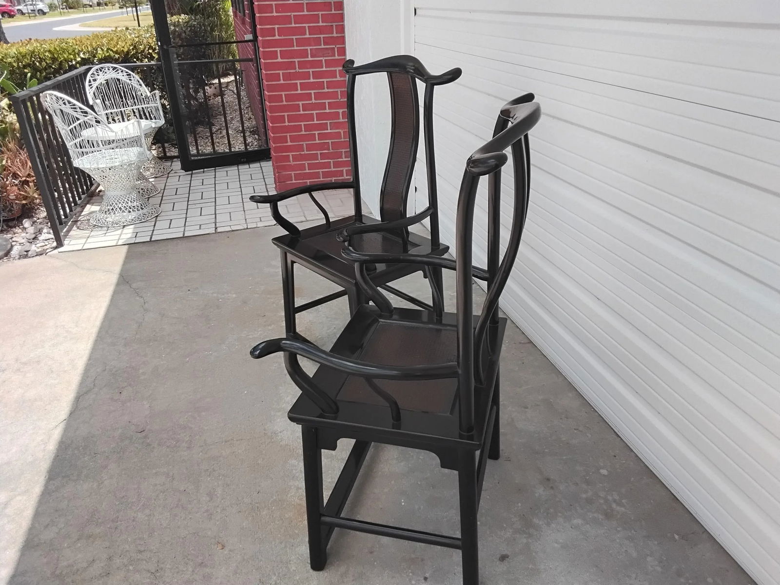 1980s Chinese Yoke Back Lacquer Chairs - Set of 2 - 4