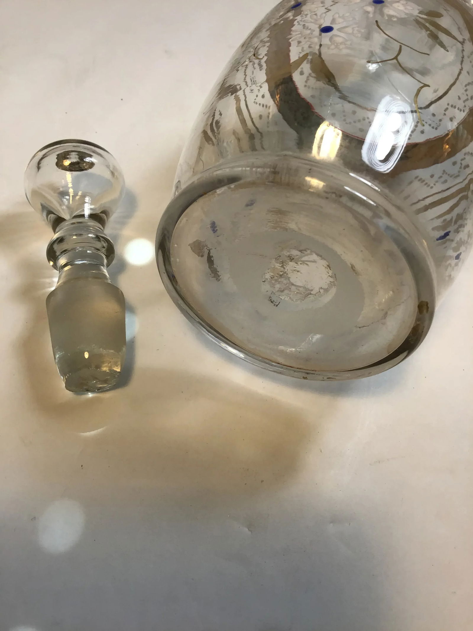 Glass Carafe With Glasses Enamel Hand Blown Hand Vintage Enamelware Painted Glass Decanter Cordial G - 10