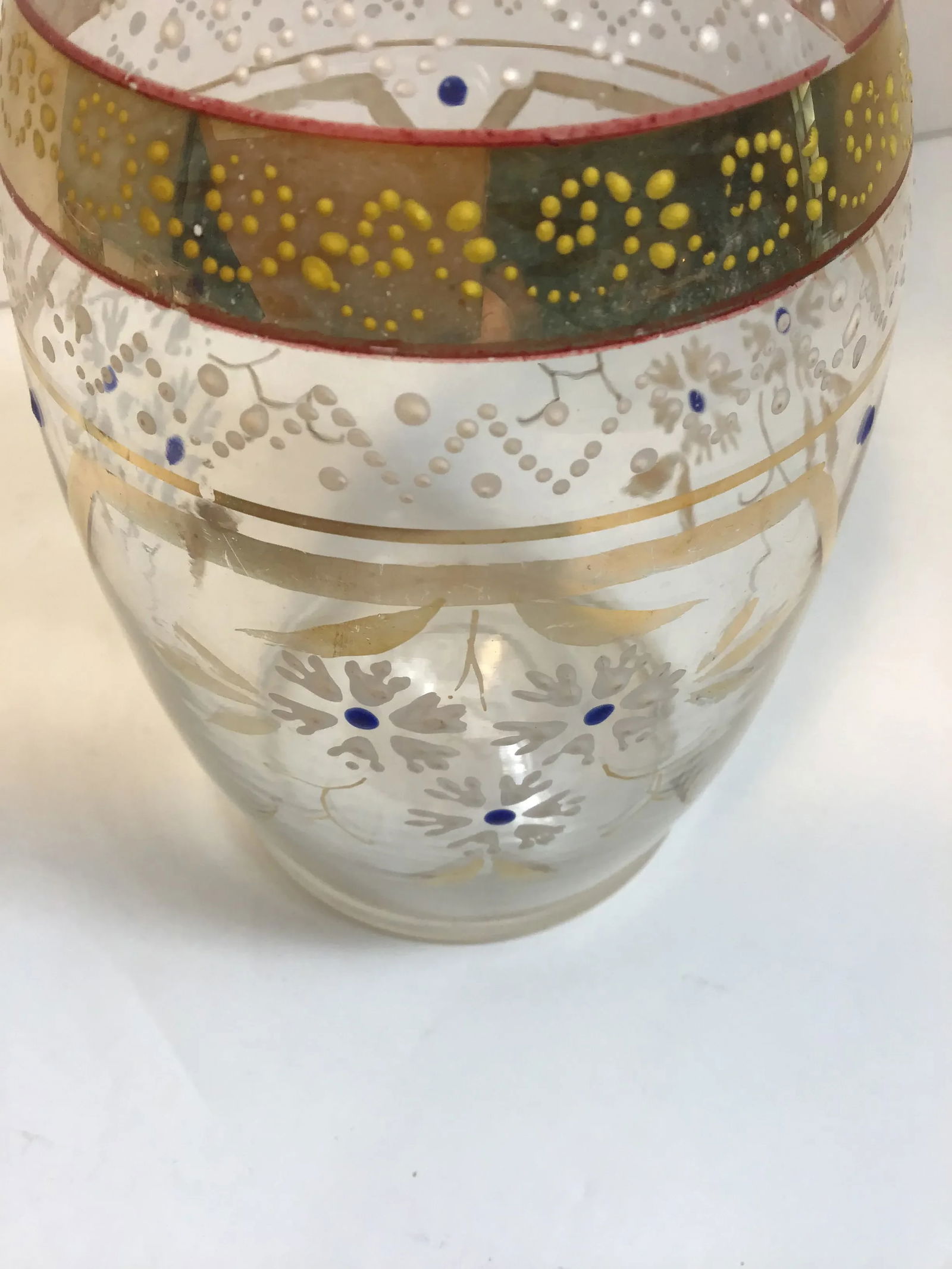 Glass Carafe With Glasses Enamel Hand Blown Hand Vintage Enamelware Painted Glass Decanter Cordial G - 3