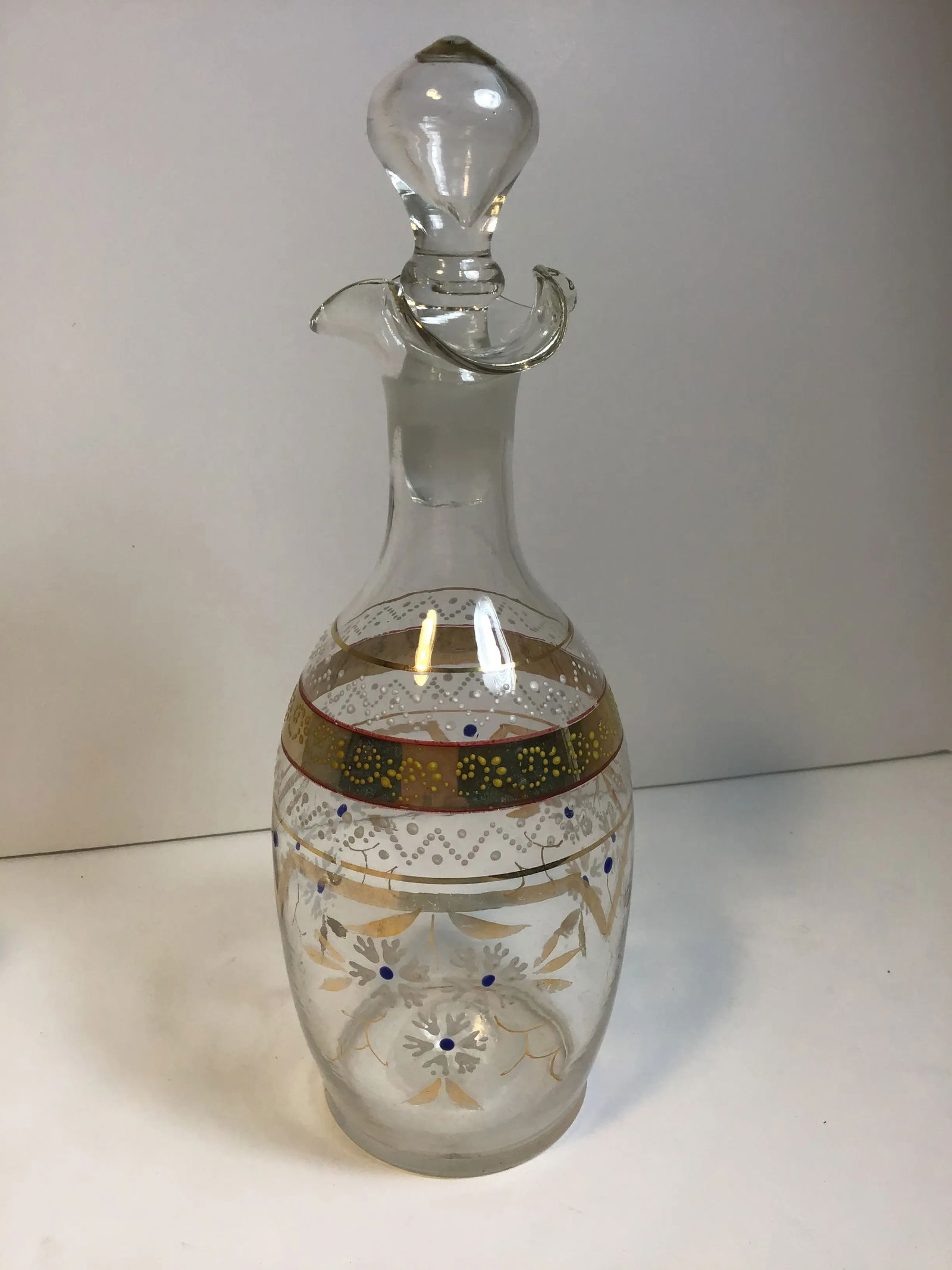 Glass Carafe With Glasses Enamel Hand Blown Hand Vintage Enamelware Painted Glass Decanter Cordial G - 4