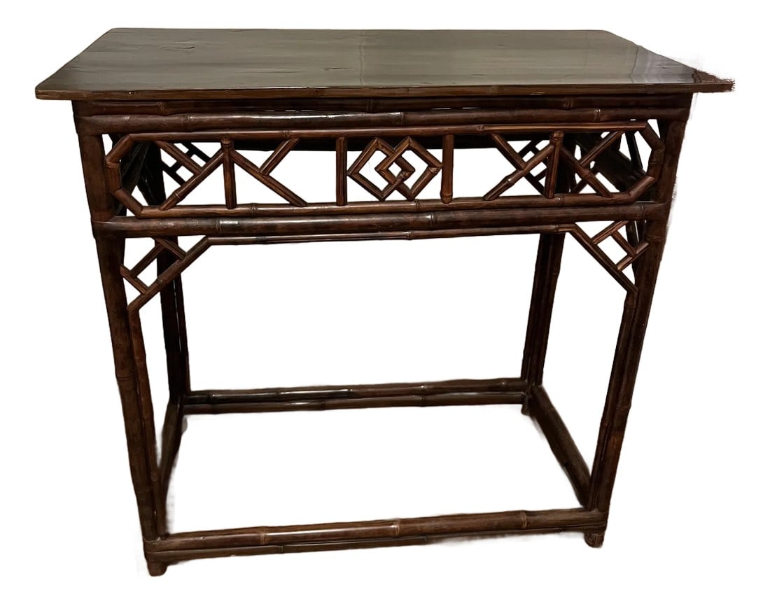 Antique Chinese Bamboo Entry Table: The Han Horse -Chinese antiques- on Lexington Avenue was our business in New York, as well as at national antique shows, for over 20 years. This stylish mid 19th century bamboo side table with pine