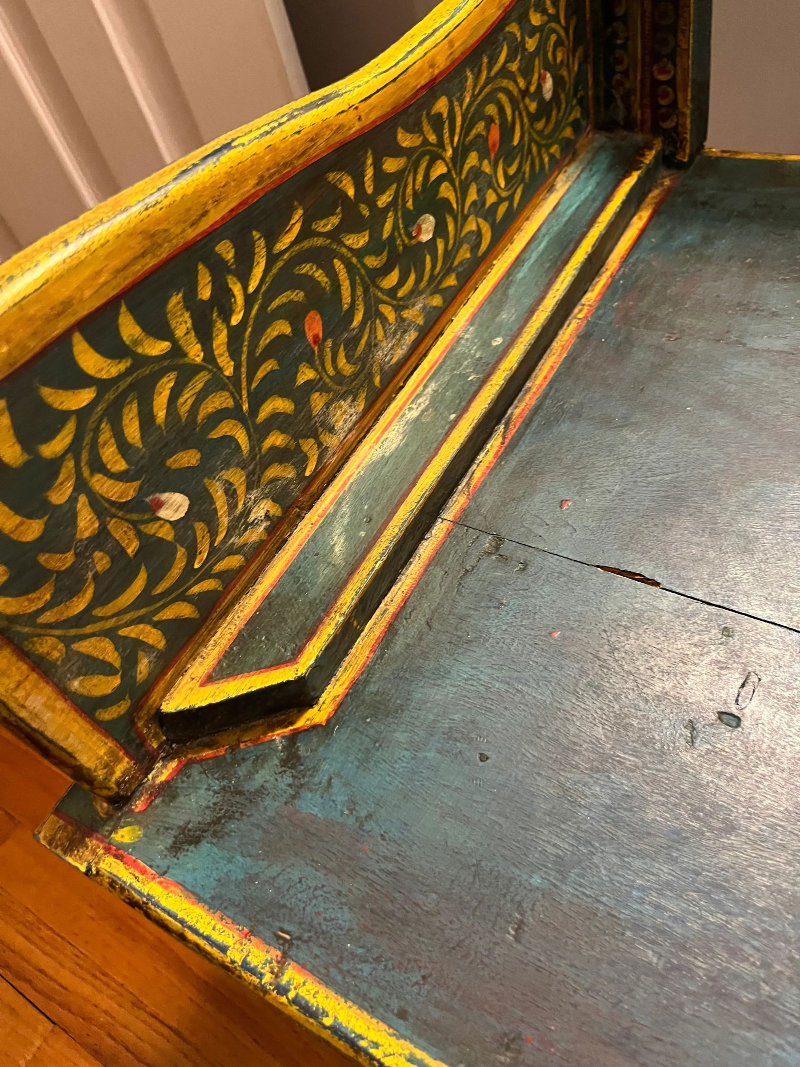 1950s Teal Vintage Indian Bench - 11