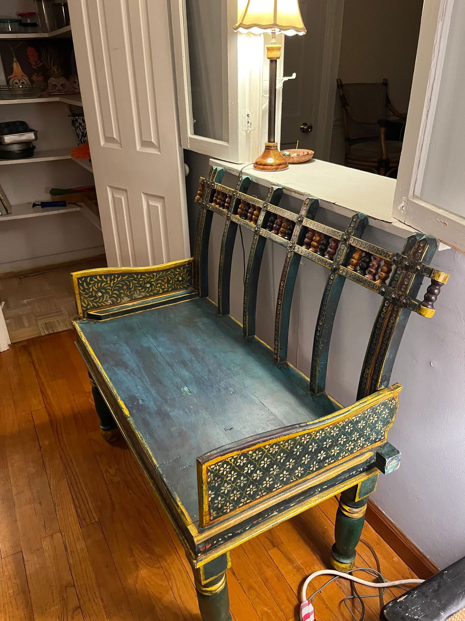 1950s Teal Vintage Indian Bench - 2