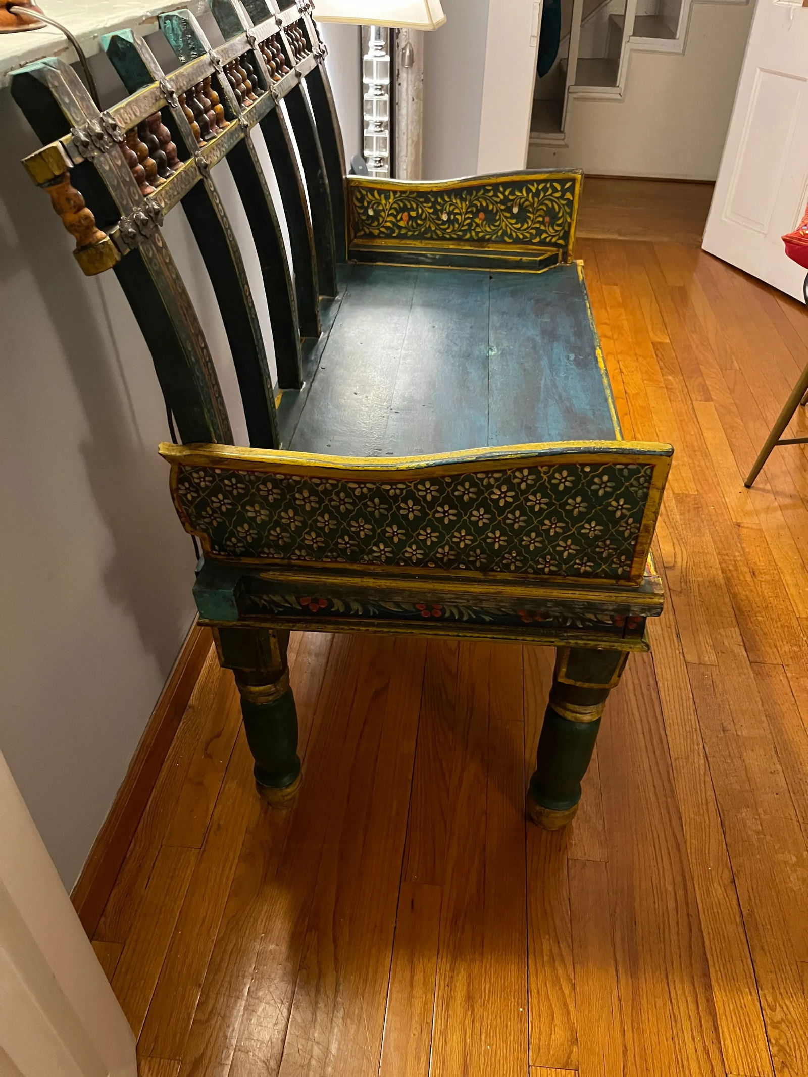 1950s Teal Vintage Indian Bench - 3