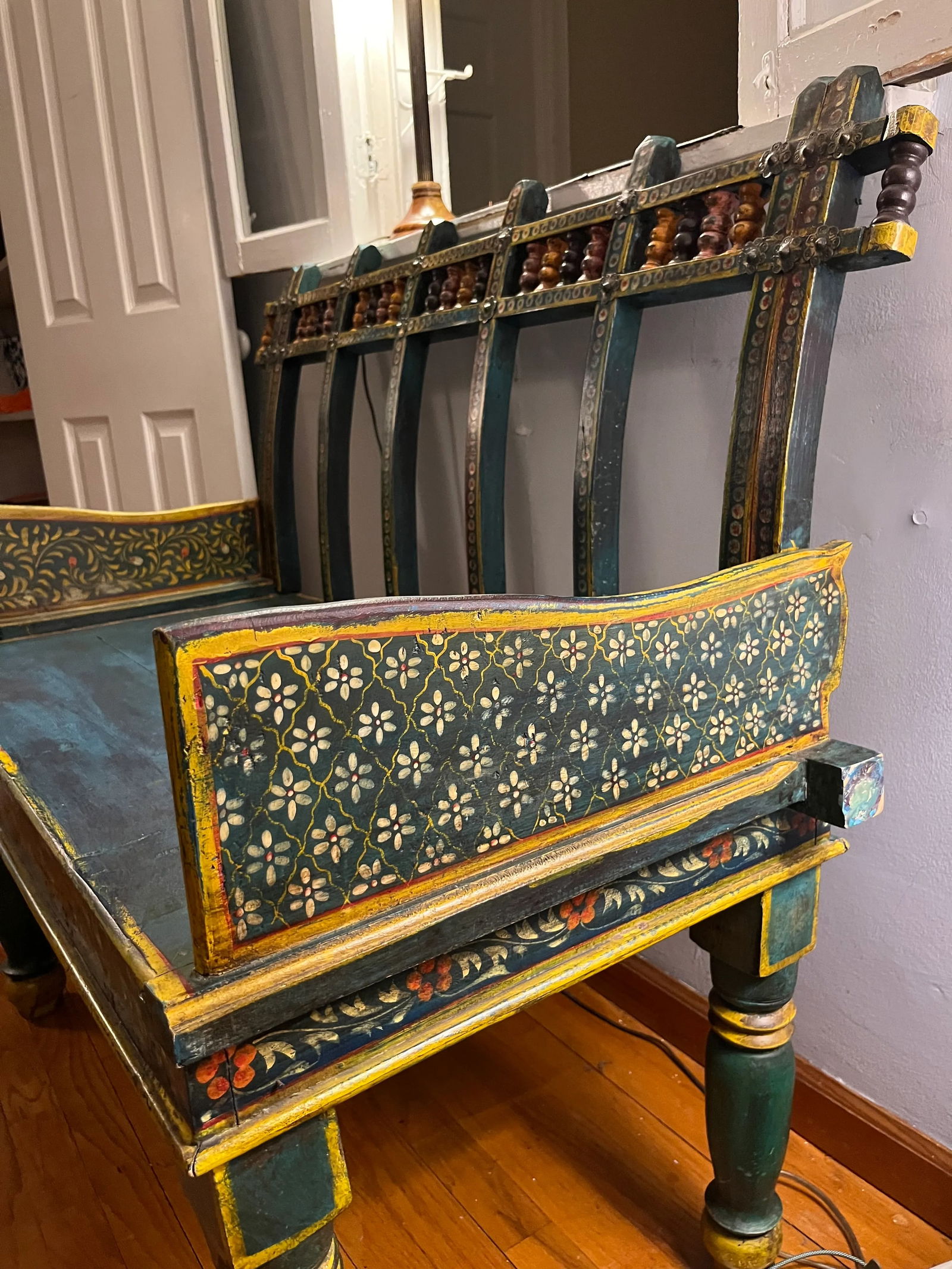 1950s Teal Vintage Indian Bench - 6