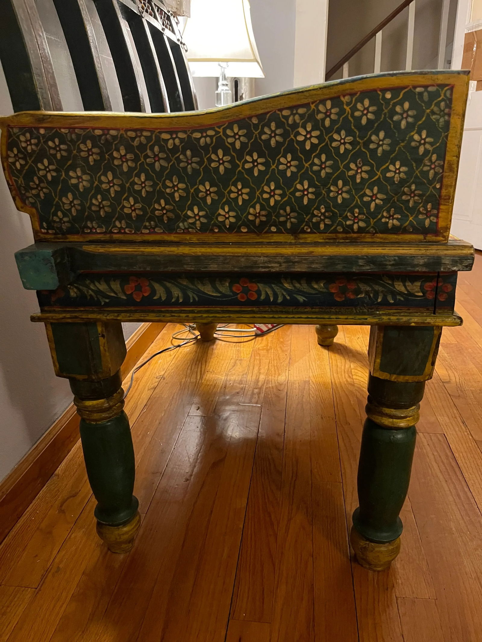 1950s Teal Vintage Indian Bench - 7