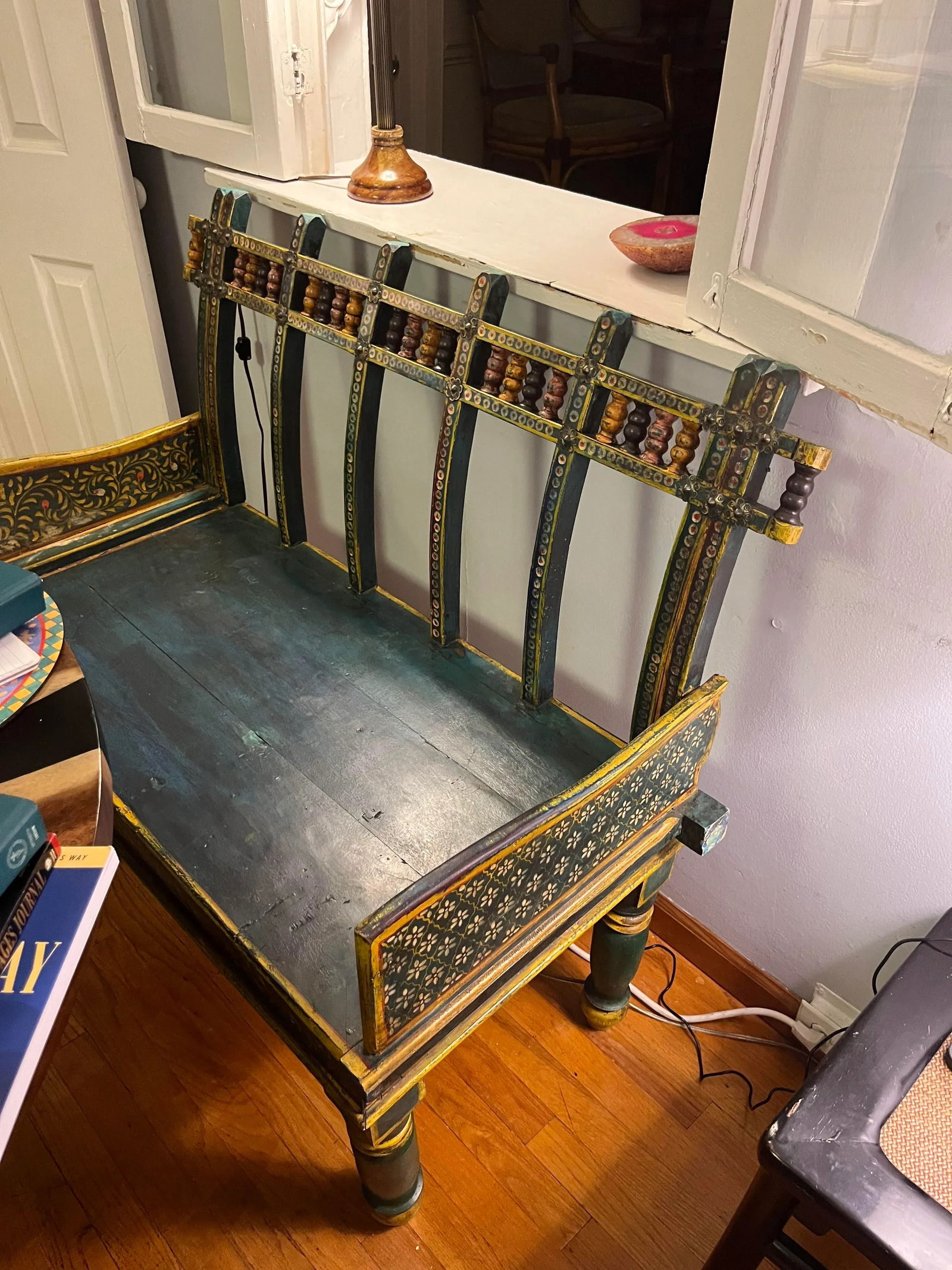 1950s Teal Vintage Indian Bench - 8