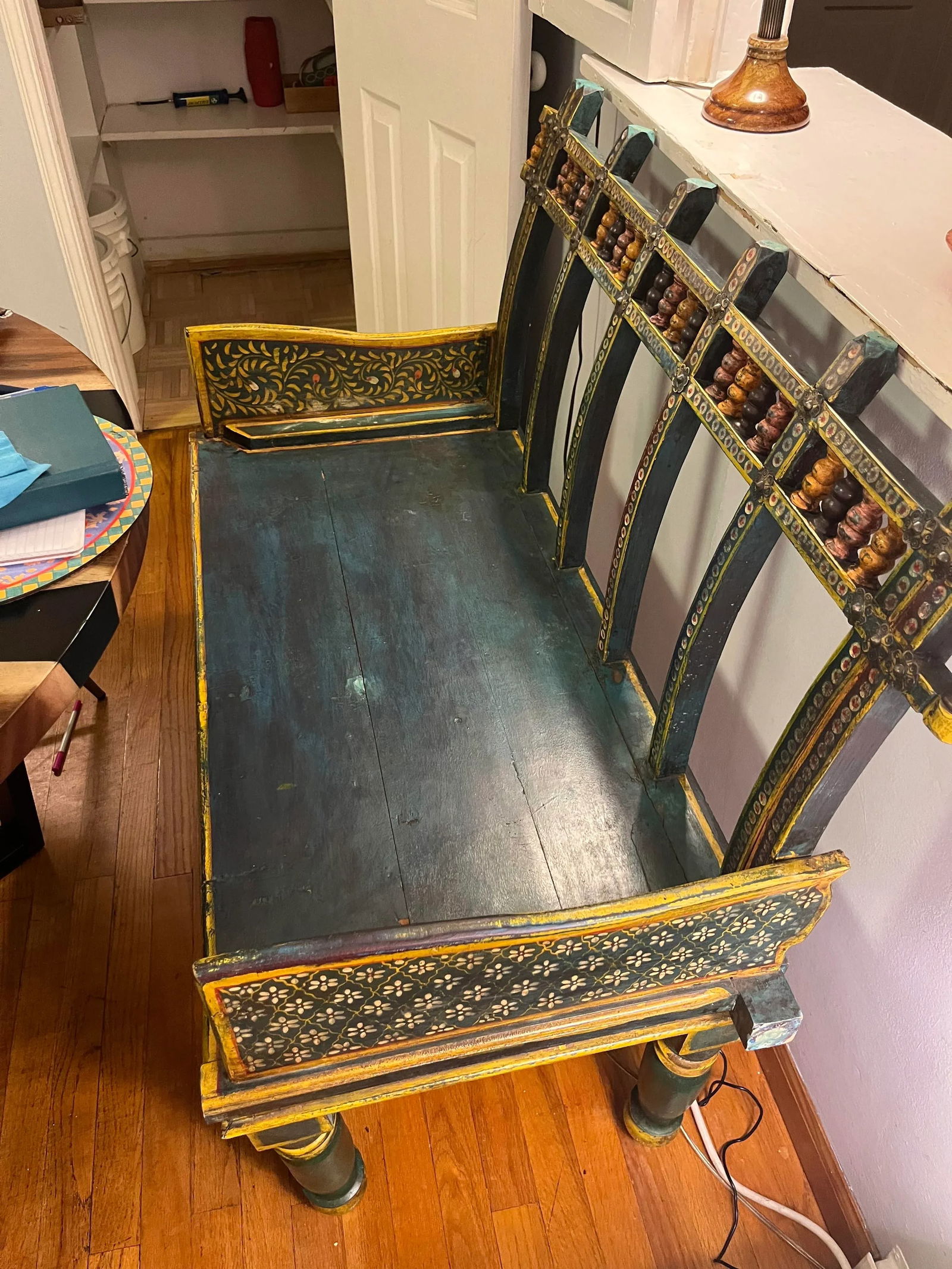 1950s Teal Vintage Indian Bench - 9