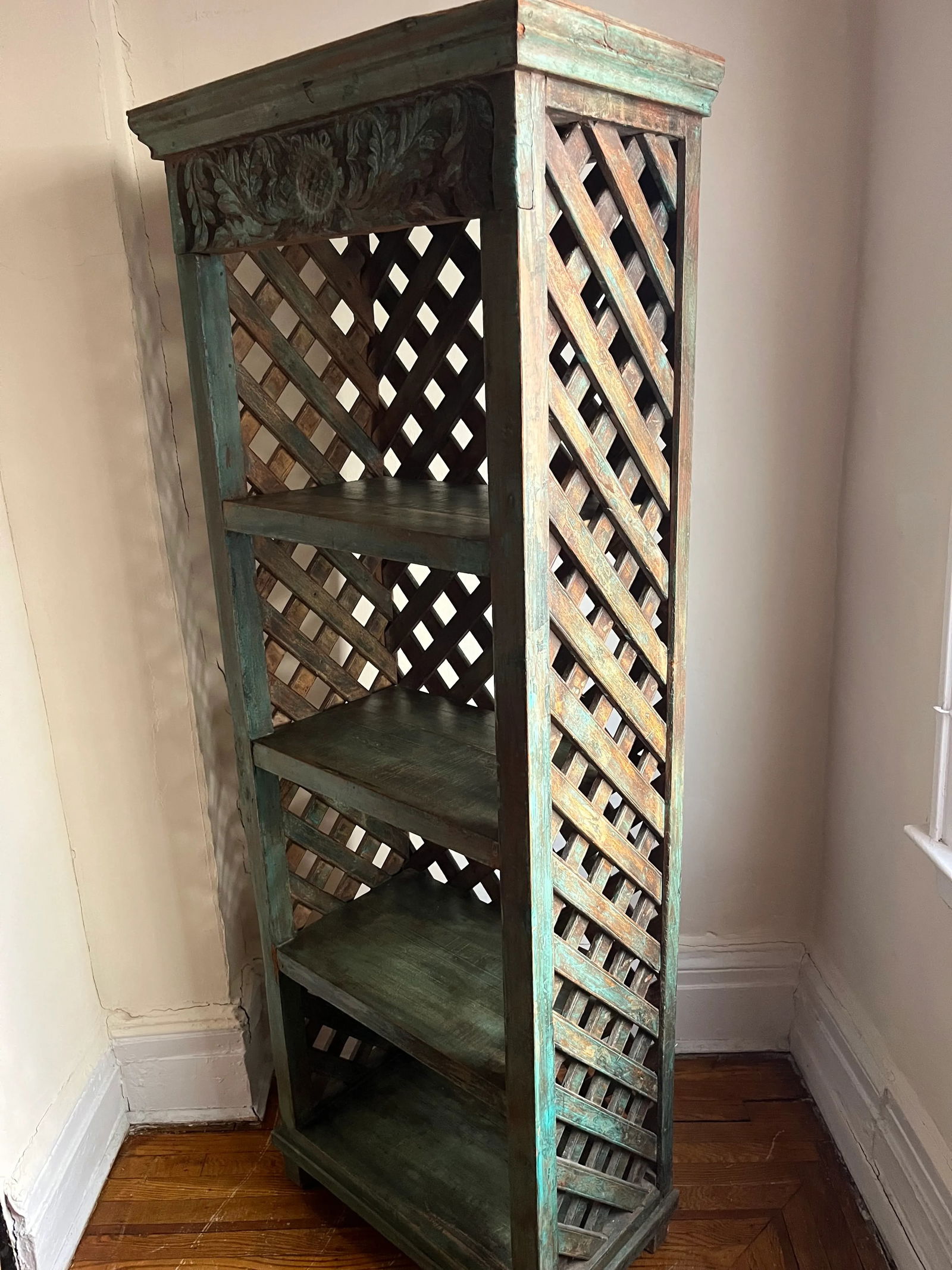 1950s Turquoise Indian Vintage Carved Shelf - 8