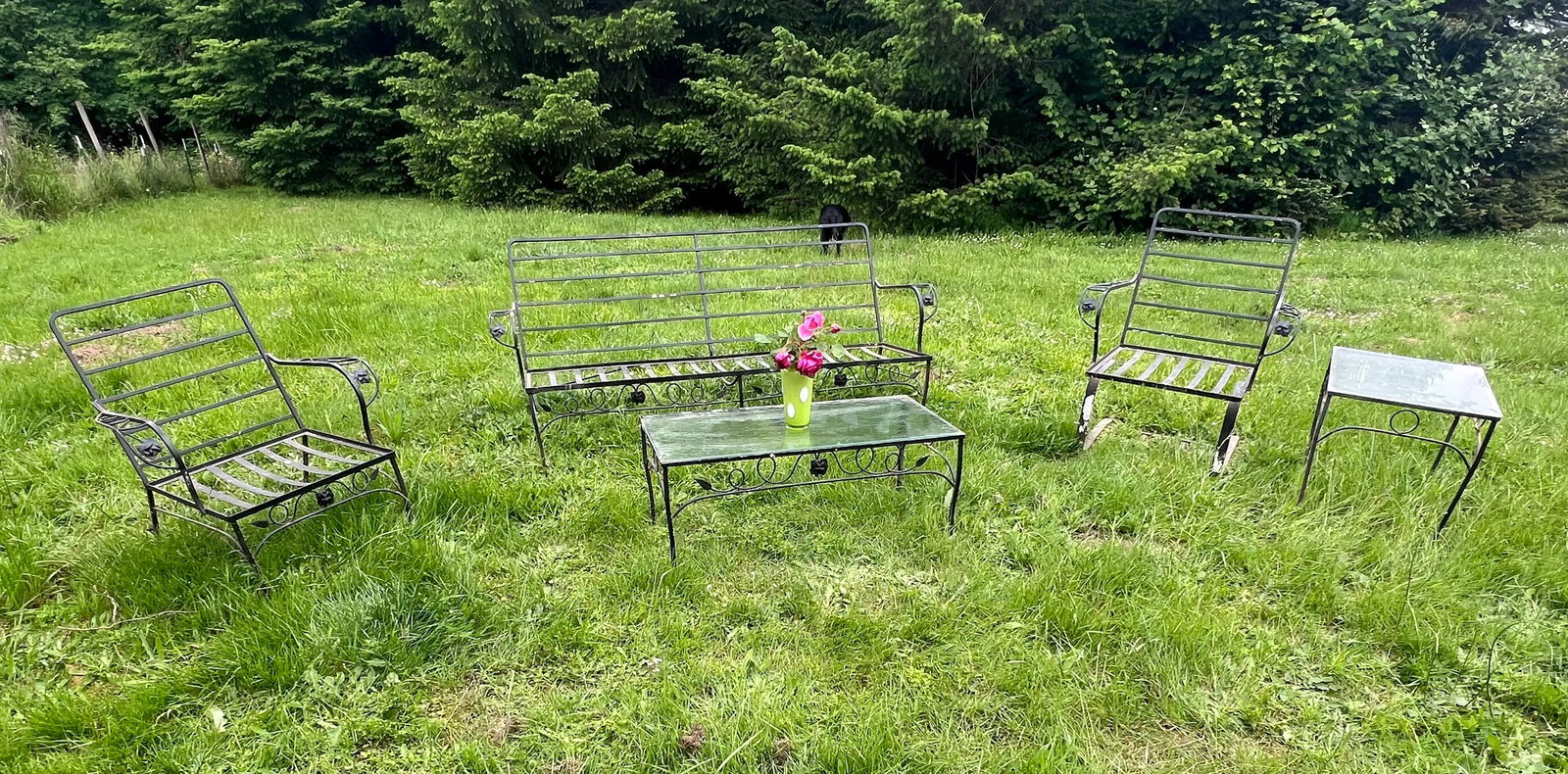 Hollywood Regency Wrought Iron Outdoor Furniture Set, 5 Pieces - 2