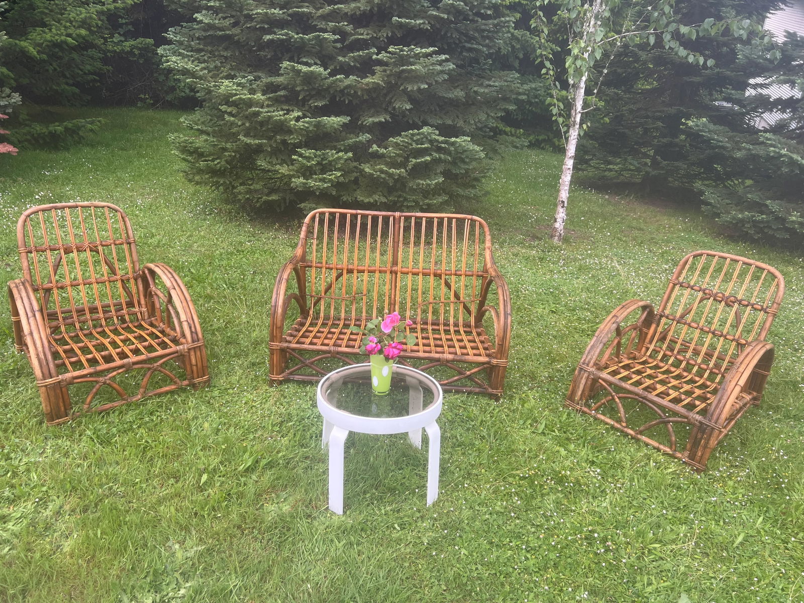 Paul Frankl Ritts Tropitan Style Rattan Outdoor/Indoor Conversation Set, 3 Pieces - 2