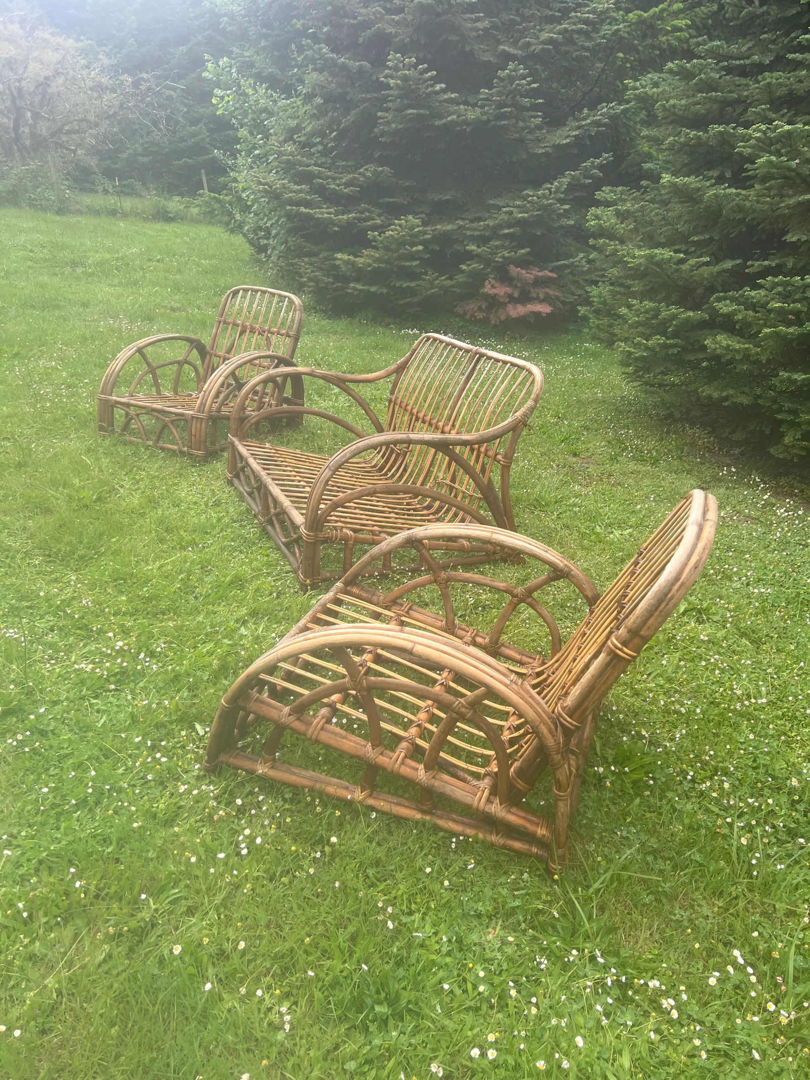 Paul Frankl Ritts Tropitan Style Rattan Outdoor/Indoor Conversation Set, 3 Pieces - 3