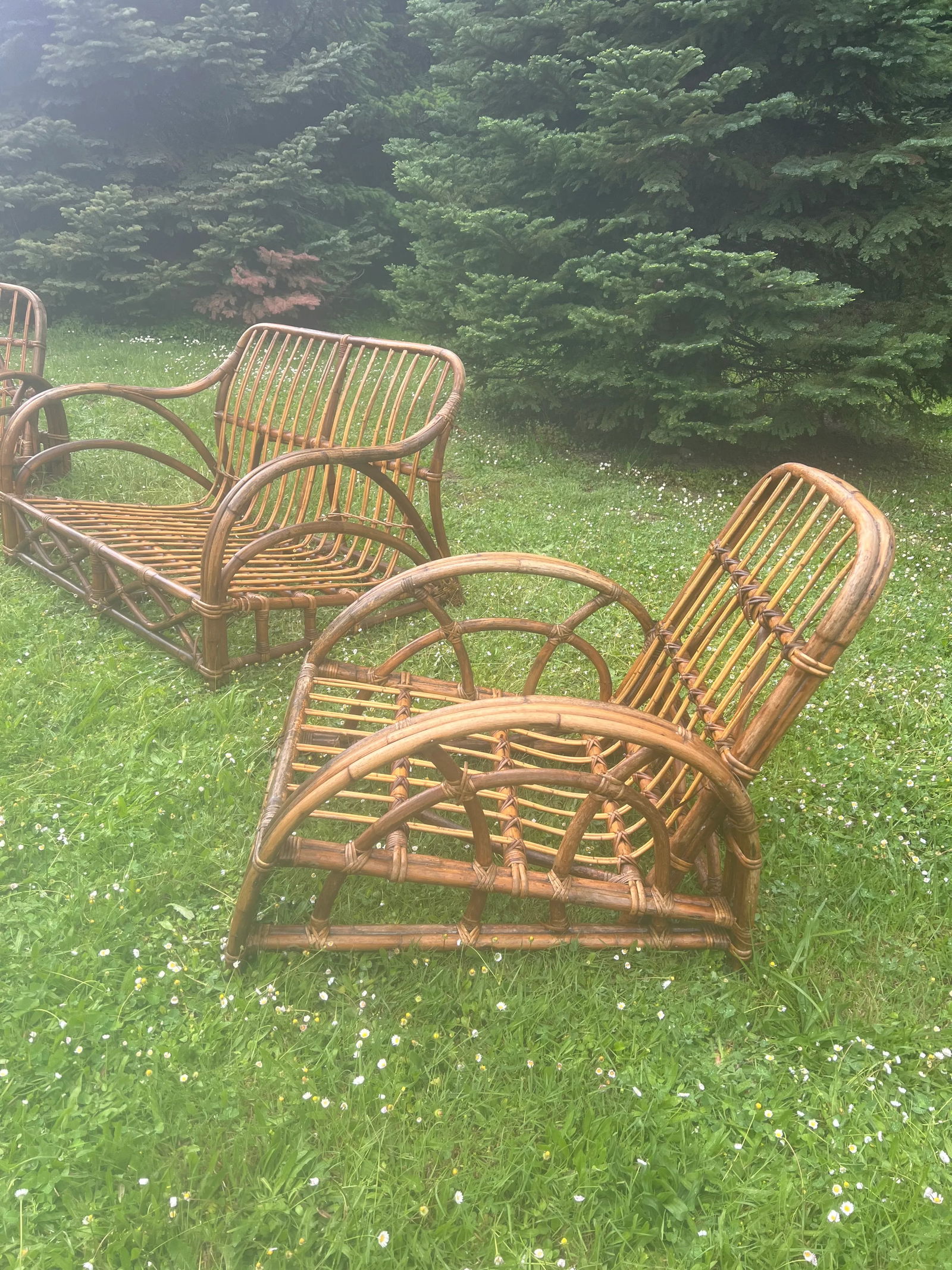 Paul Frankl Ritts Tropitan Style Rattan Outdoor/Indoor Conversation Set, 3 Pieces - 5