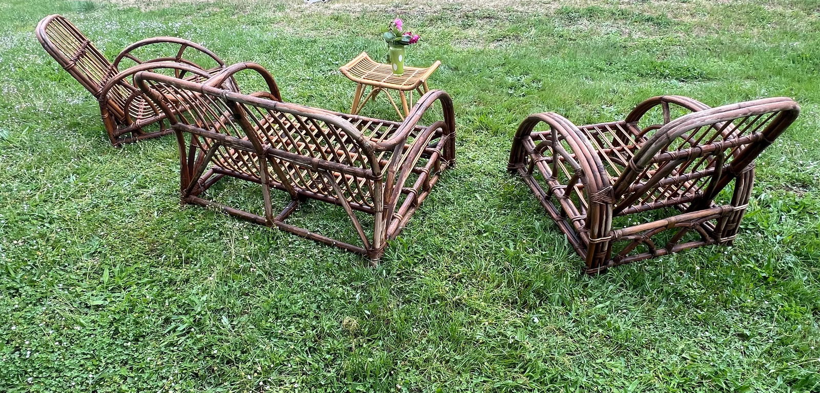 Paul Frankl Ritts Tropitan Style Rattan Outdoor/Indoor Conversation Set, 3 Pieces - 9