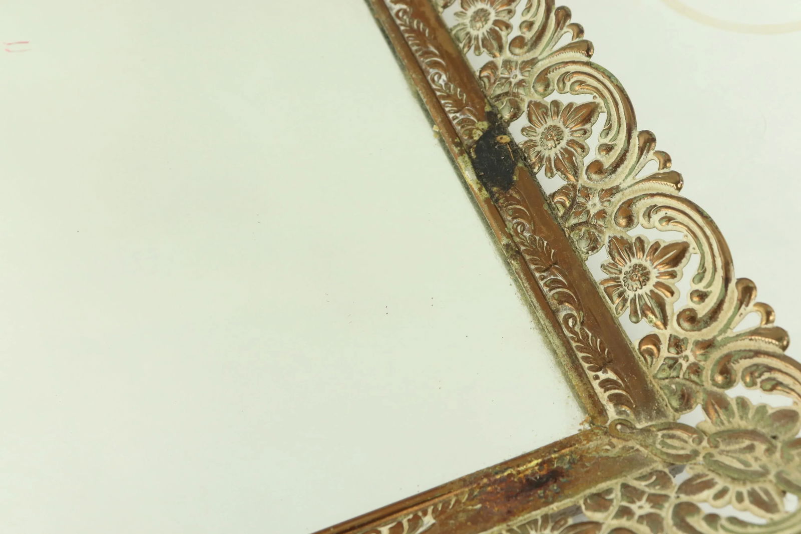 Vintage Hollywood Regency Floral Mirrored Vanity Perfume Tray - 4