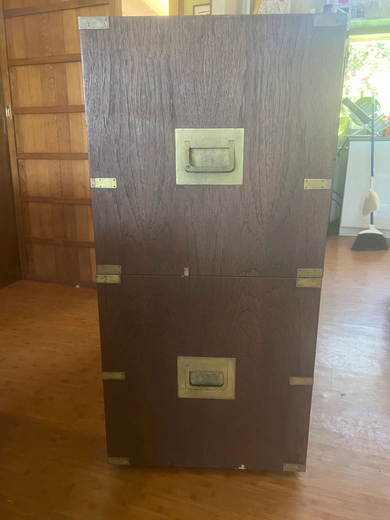 Classic Antique Walnut Campaign Chest/Secretariat Desk With Solid Brass Handles - 3