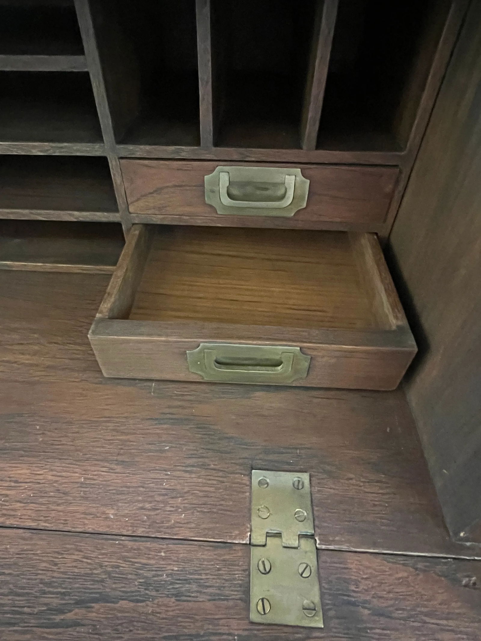 Classic Antique Walnut Campaign Chest/Secretariat Desk With Solid Brass Handles - 6