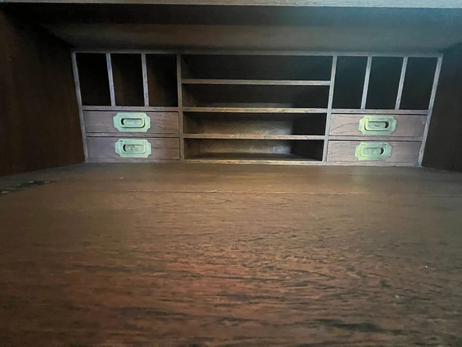 Classic Antique Walnut Campaign Chest/Secretariat Desk With Solid Brass Handles - 8