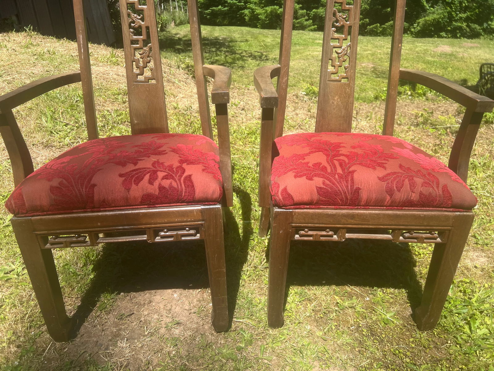 Modern Mahogany Ancient Dragon Motif Chinoiserie Armchairs - 2 Available - 2