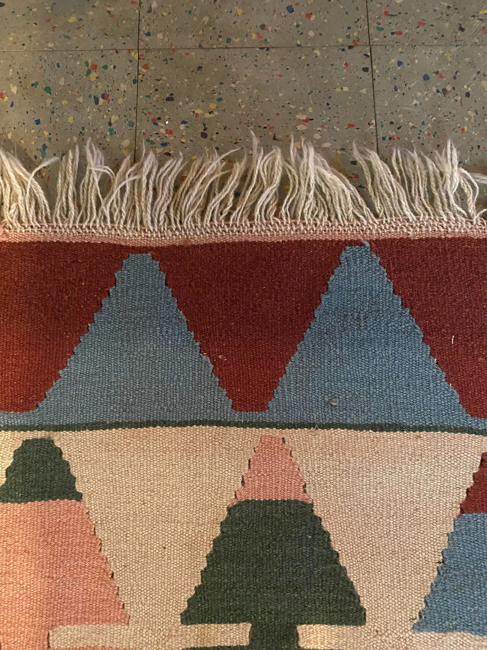 Vintage Handwoven Wool Flat Weave Fringed Turkish Rug - 5