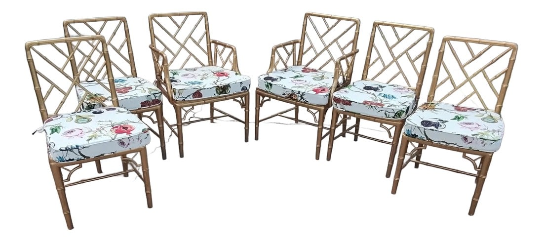 1960s Chinoiserie Chippendale Dining Chairs - Set of 12: So love these vintage Chippendale chairs. They have been gold leaf, would say they are perfectly, imperfect. But not that you can notice. Seat cushions, have been replaced with new foam and fabric. Th