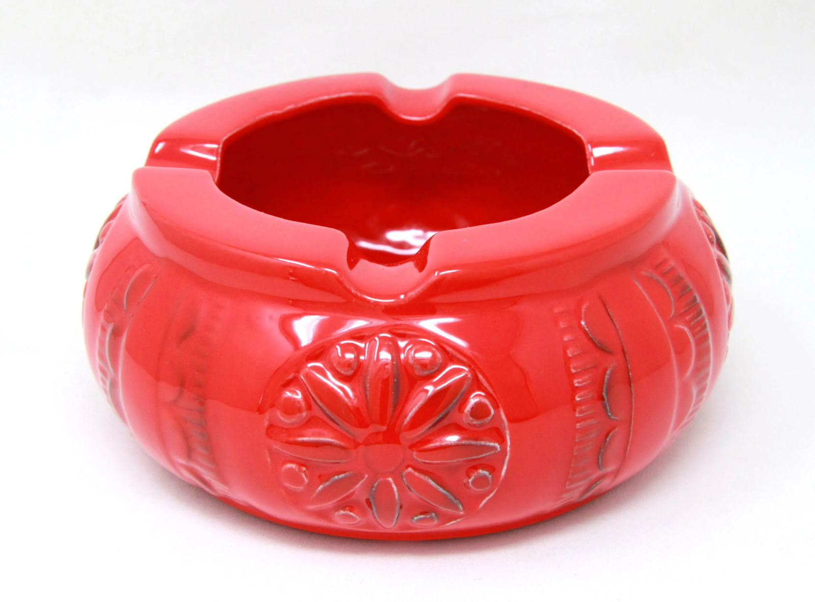 Vintage Mid Century Modern California Art Pottery Red Deep Cigar Ashtray - 3