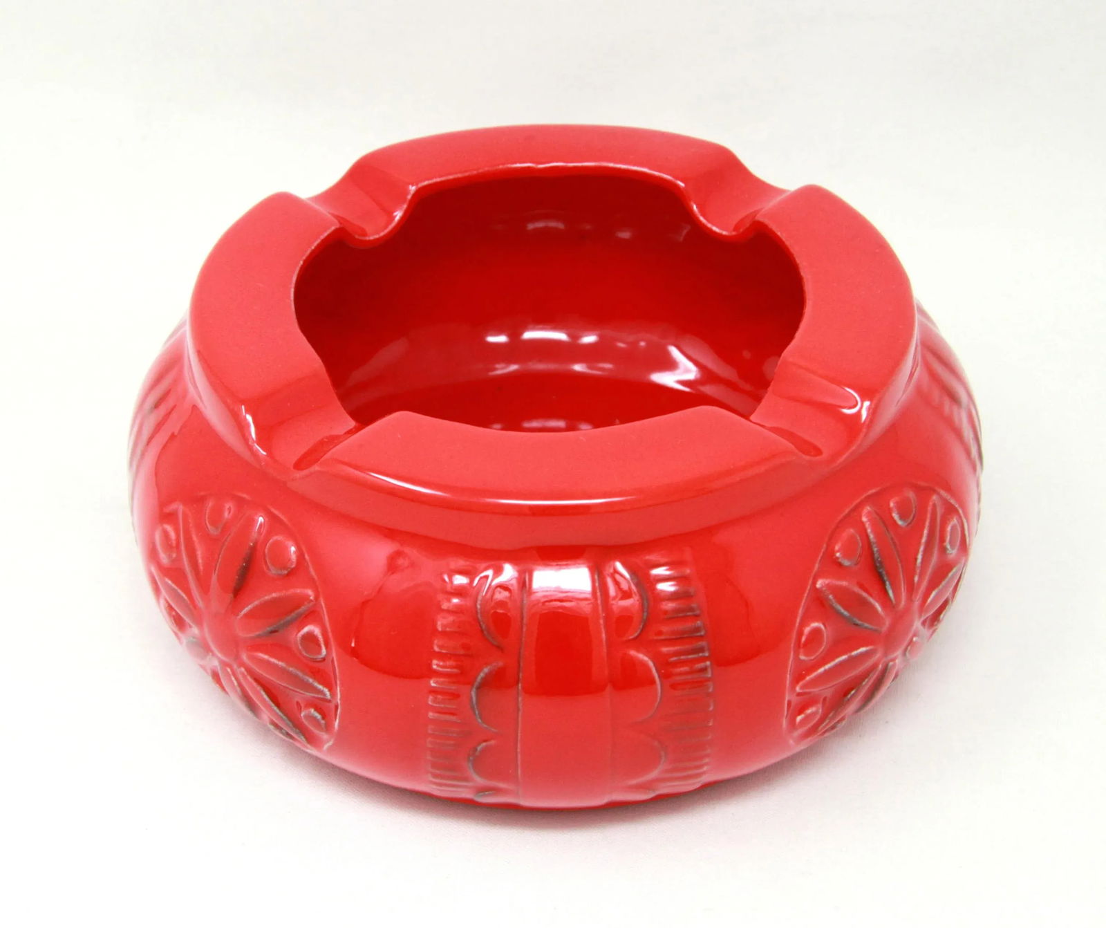 Vintage Mid Century Modern California Art Pottery Red Deep Cigar Ashtray - 4
