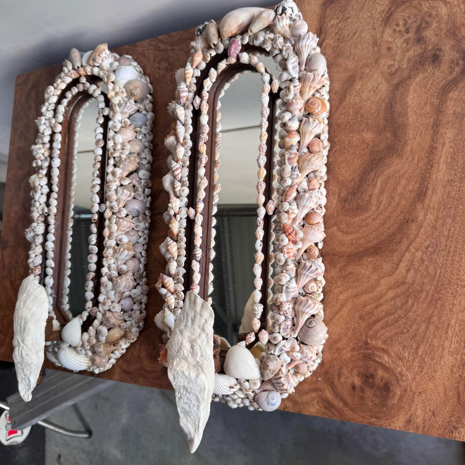 Handcrafted Mirrored and Shell Encrusted Wall Sconces- A Pair - 10