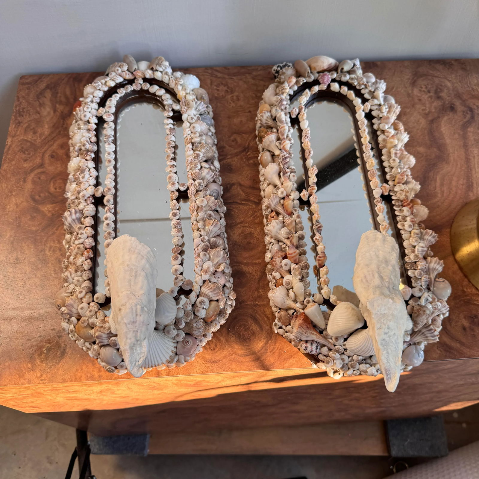 Handcrafted Mirrored and Shell Encrusted Wall Sconces- A Pair - 2