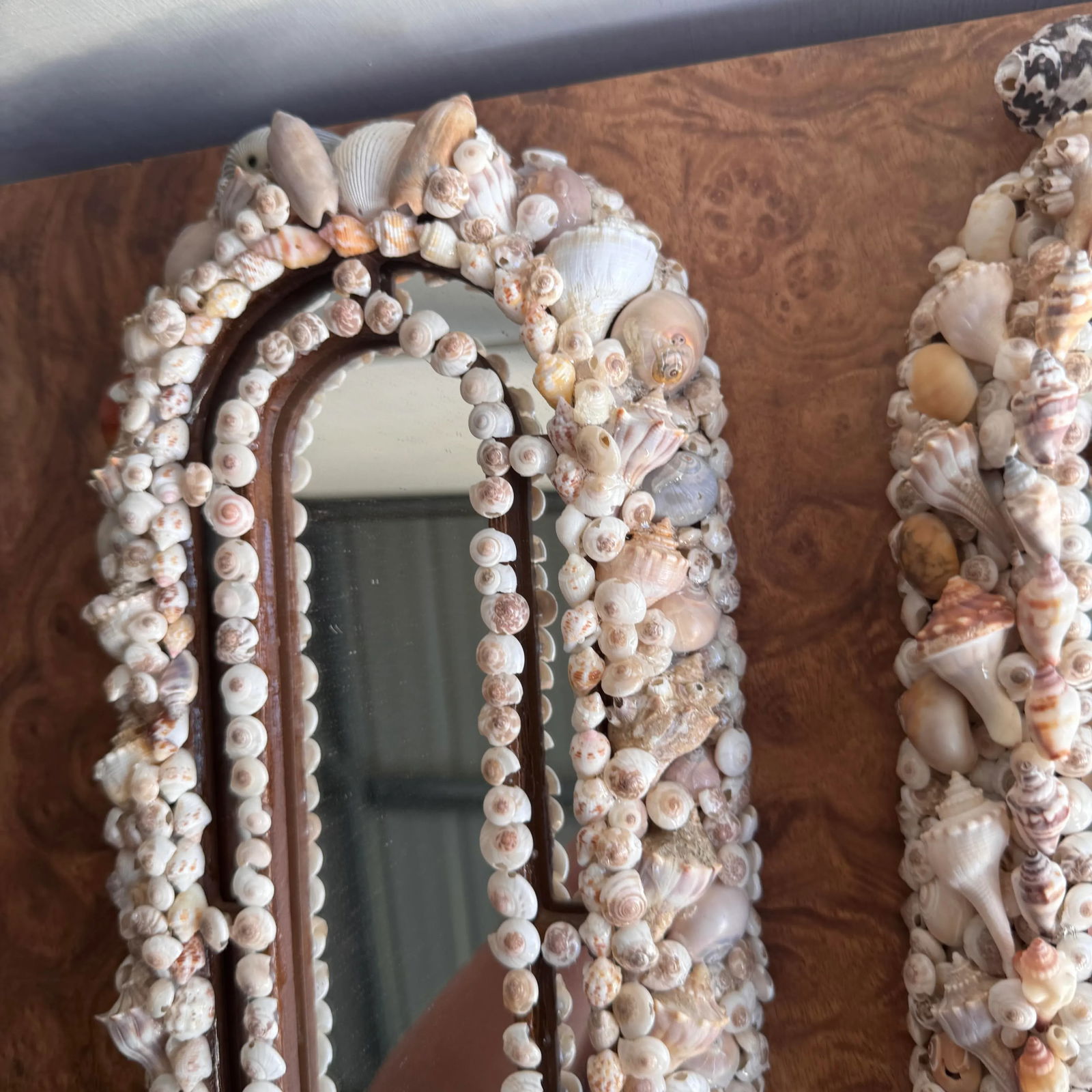 Handcrafted Mirrored and Shell Encrusted Wall Sconces- A Pair - 3