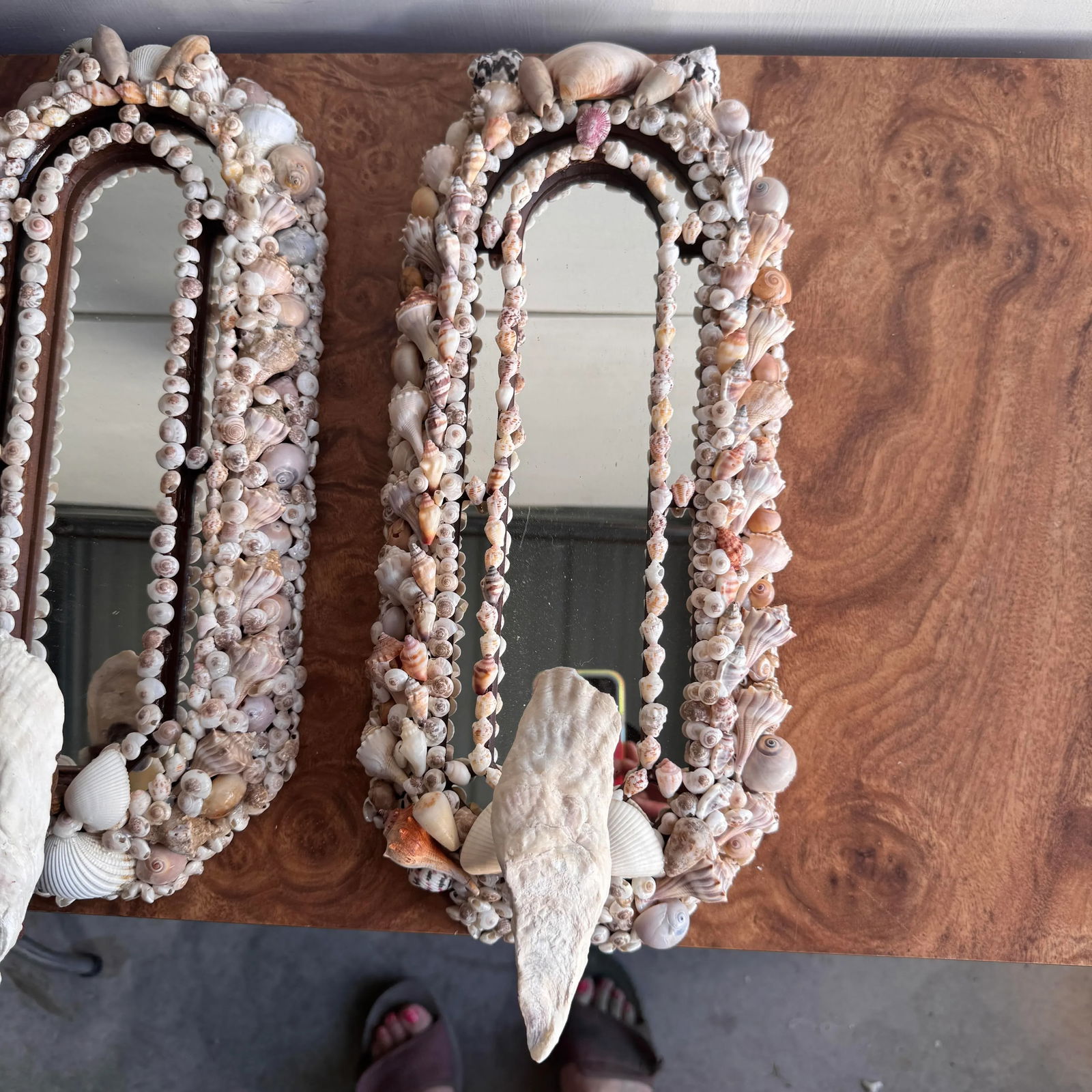 Handcrafted Mirrored and Shell Encrusted Wall Sconces- A Pair - 7