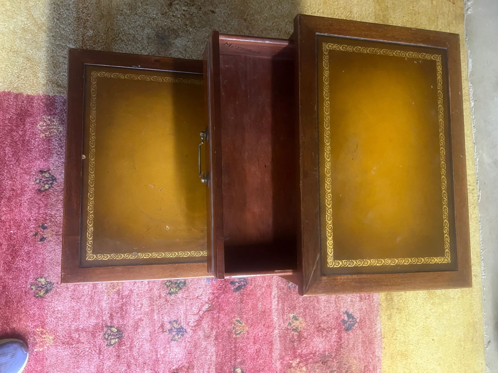 1960s Classic Mahogany Mersman Leather Side Table With Gold Stencil - 11