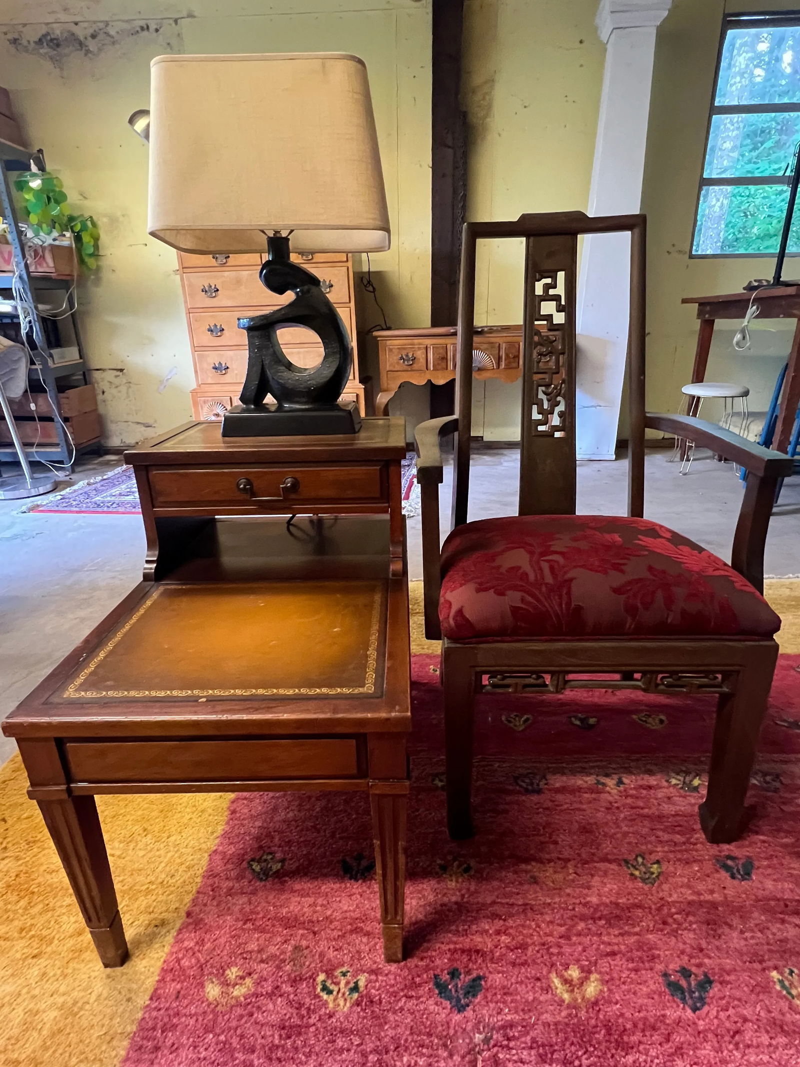 1960s Classic Mahogany Mersman Leather Side Table With Gold Stencil - 2