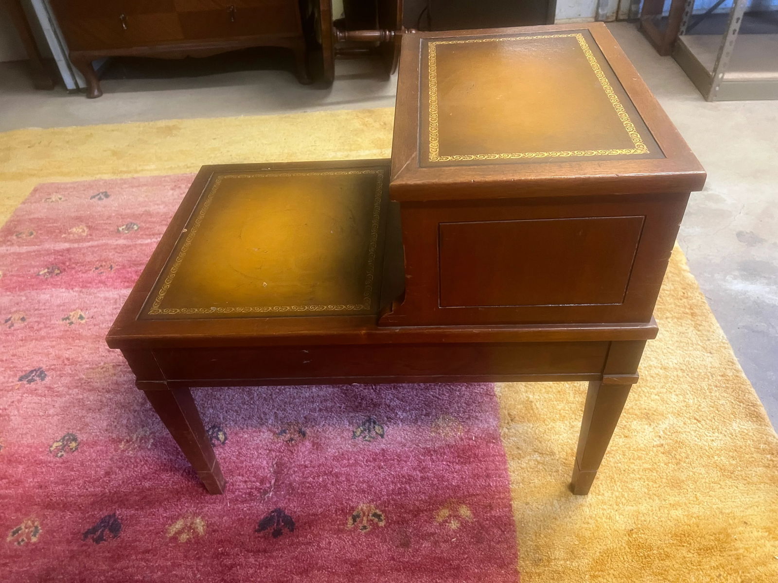 1960s Classic Mahogany Mersman Leather Side Table With Gold Stencil - 4