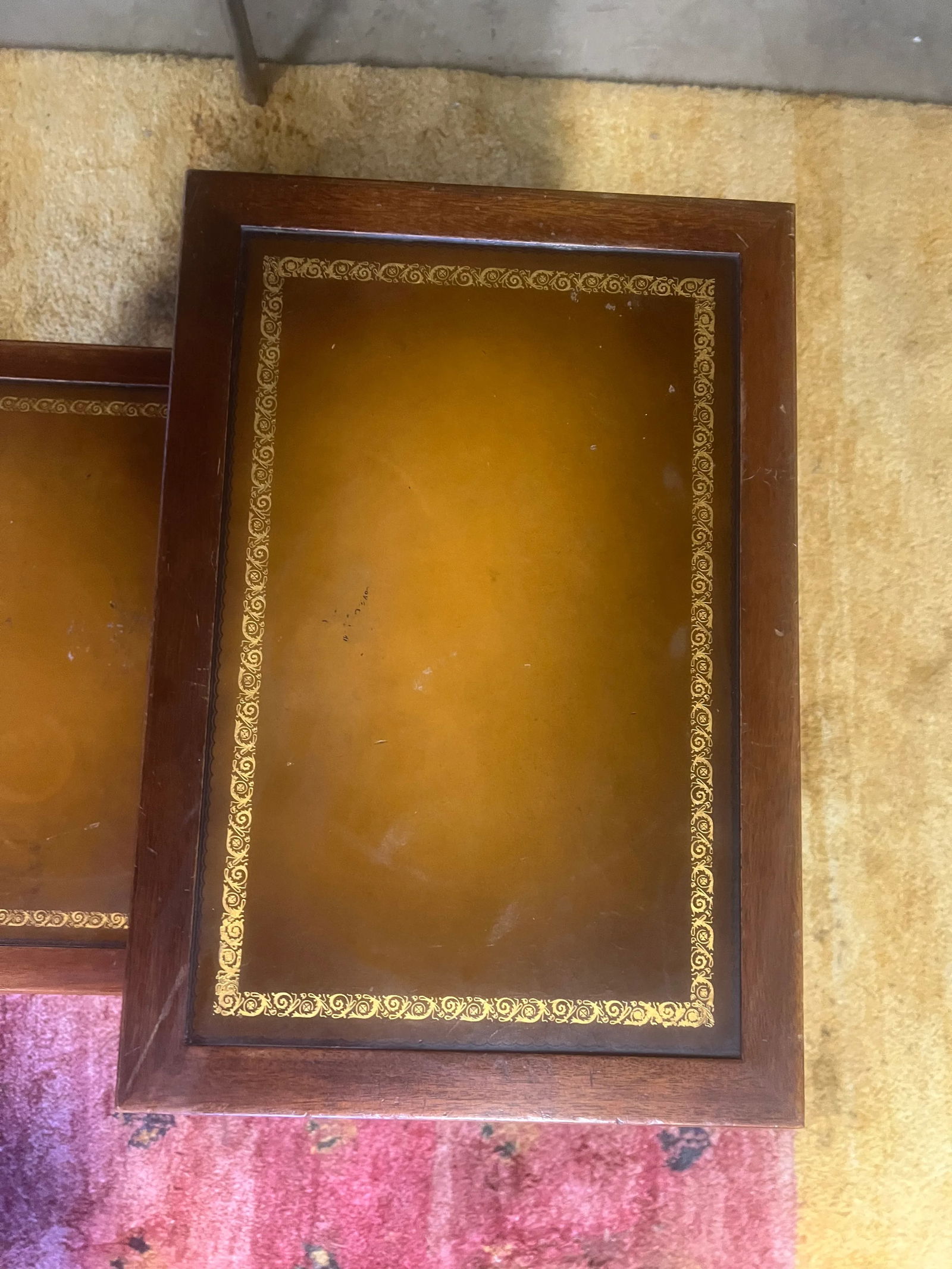 1960s Classic Mahogany Mersman Leather Side Table With Gold Stencil - 5