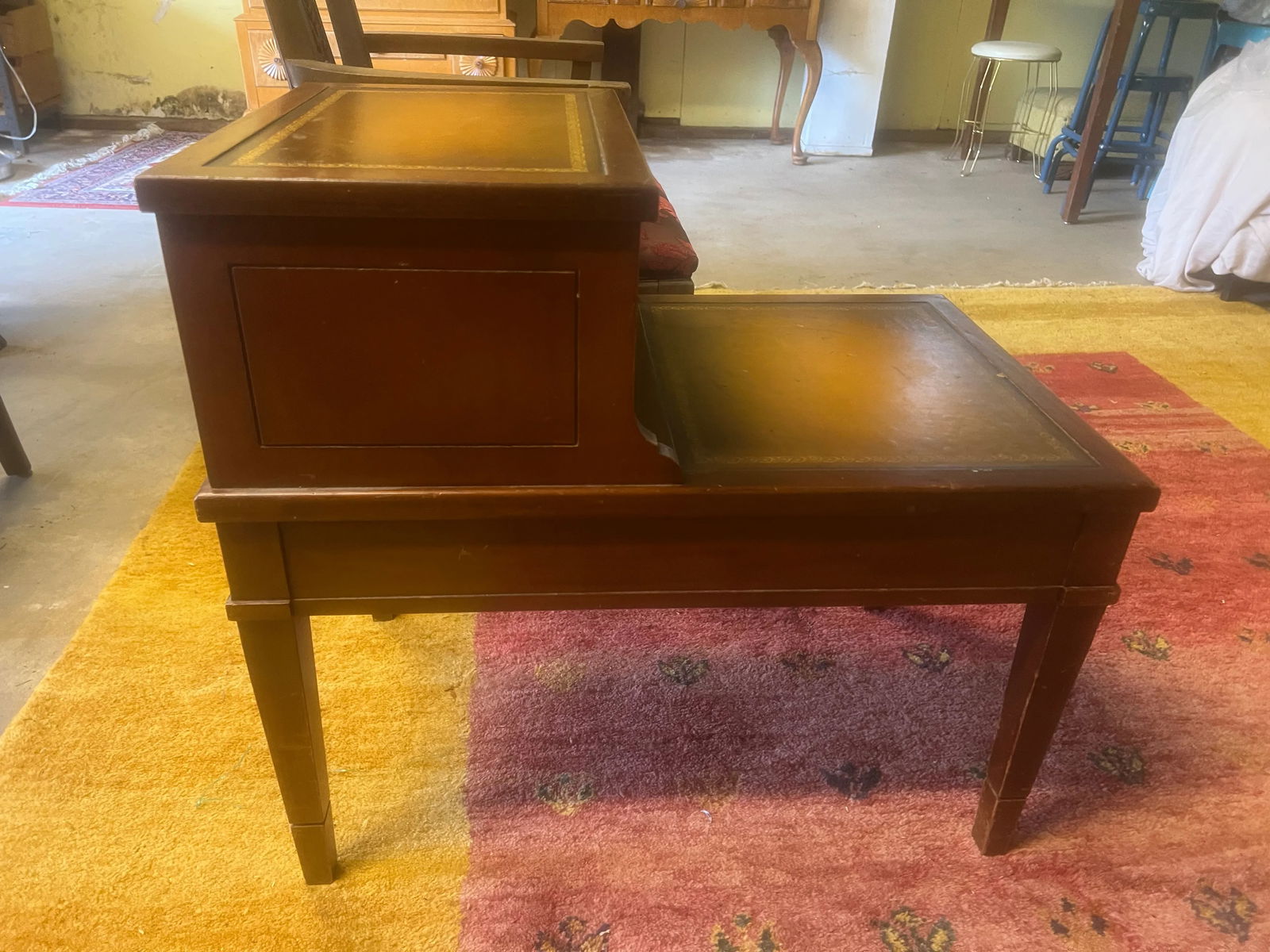 1960s Classic Mahogany Mersman Leather Side Table With Gold Stencil - 8