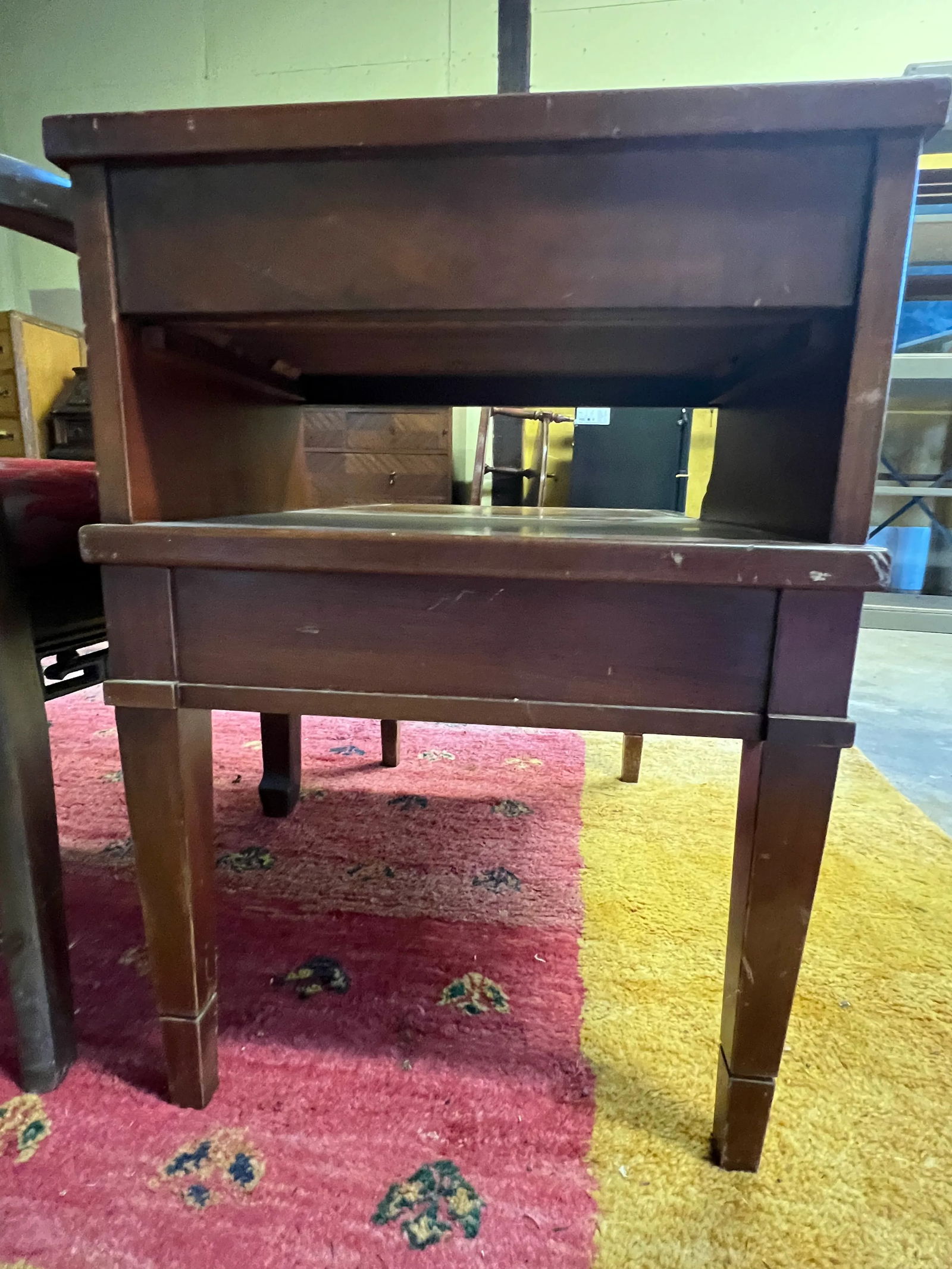 1960s Classic Mahogany Mersman Leather Side Table With Gold Stencil - 9