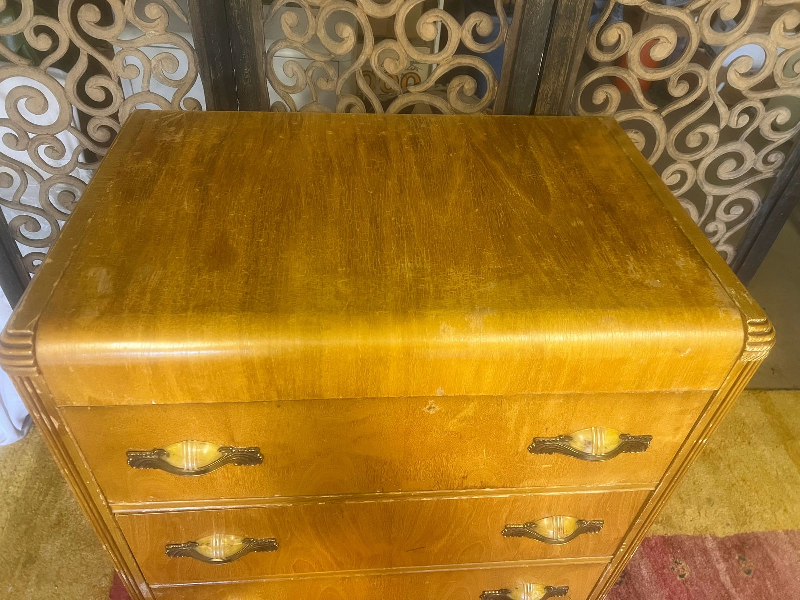 Vintage Art Deco Waterfall Highboy Dresser With Bakelite Handles - 8