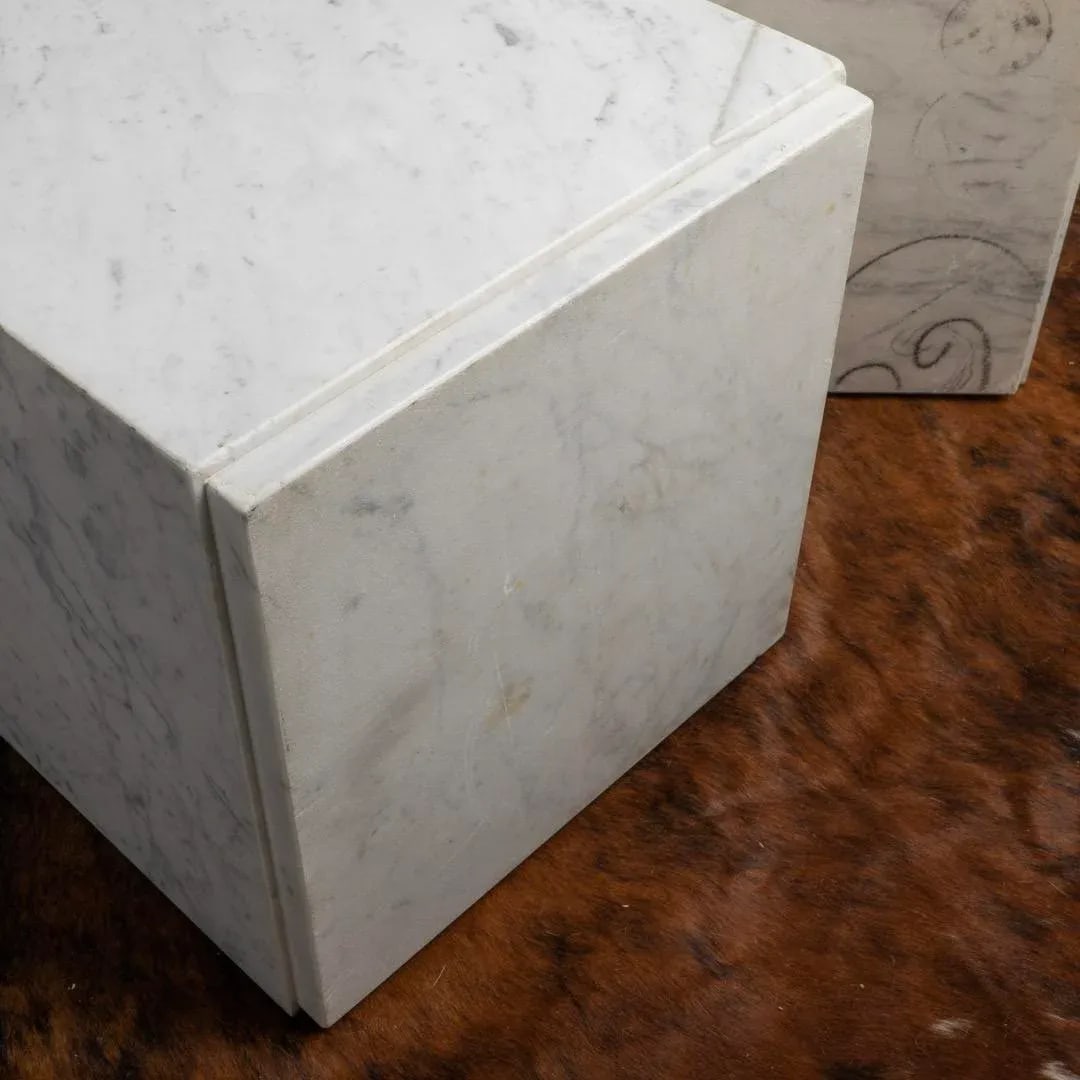 1960s Carrara Marble Cube Side End Tables - a Pair - 10