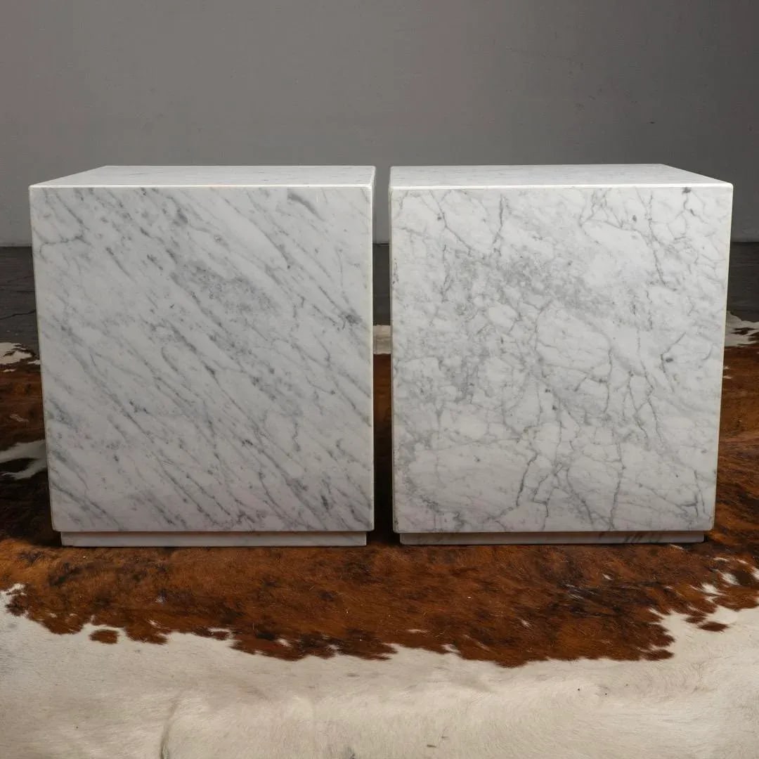 1960s Carrara Marble Cube Side End Tables - a Pair - 12