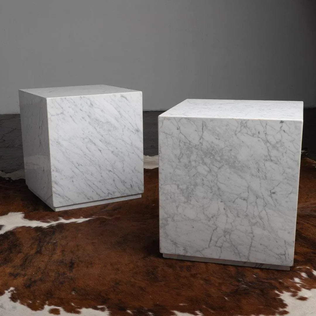 1960s Carrara Marble Cube Side End Tables - a Pair - 2