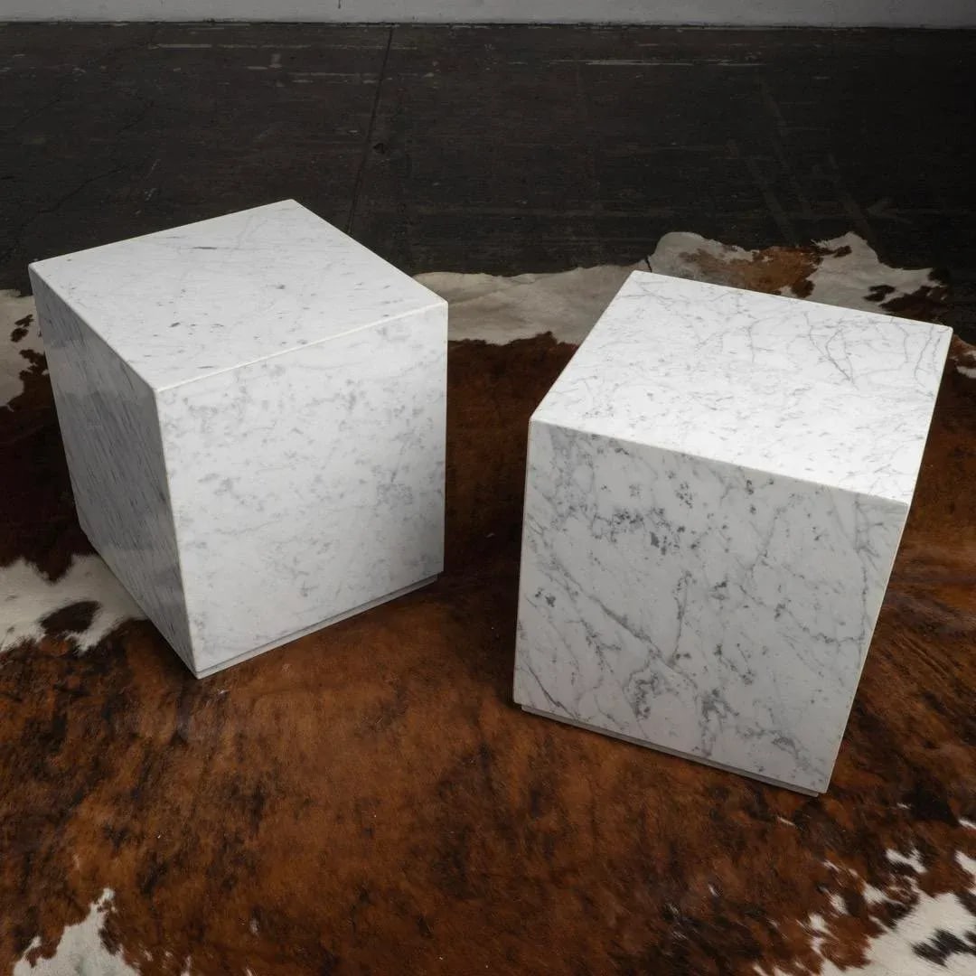 1960s Carrara Marble Cube Side End Tables - a Pair - 3