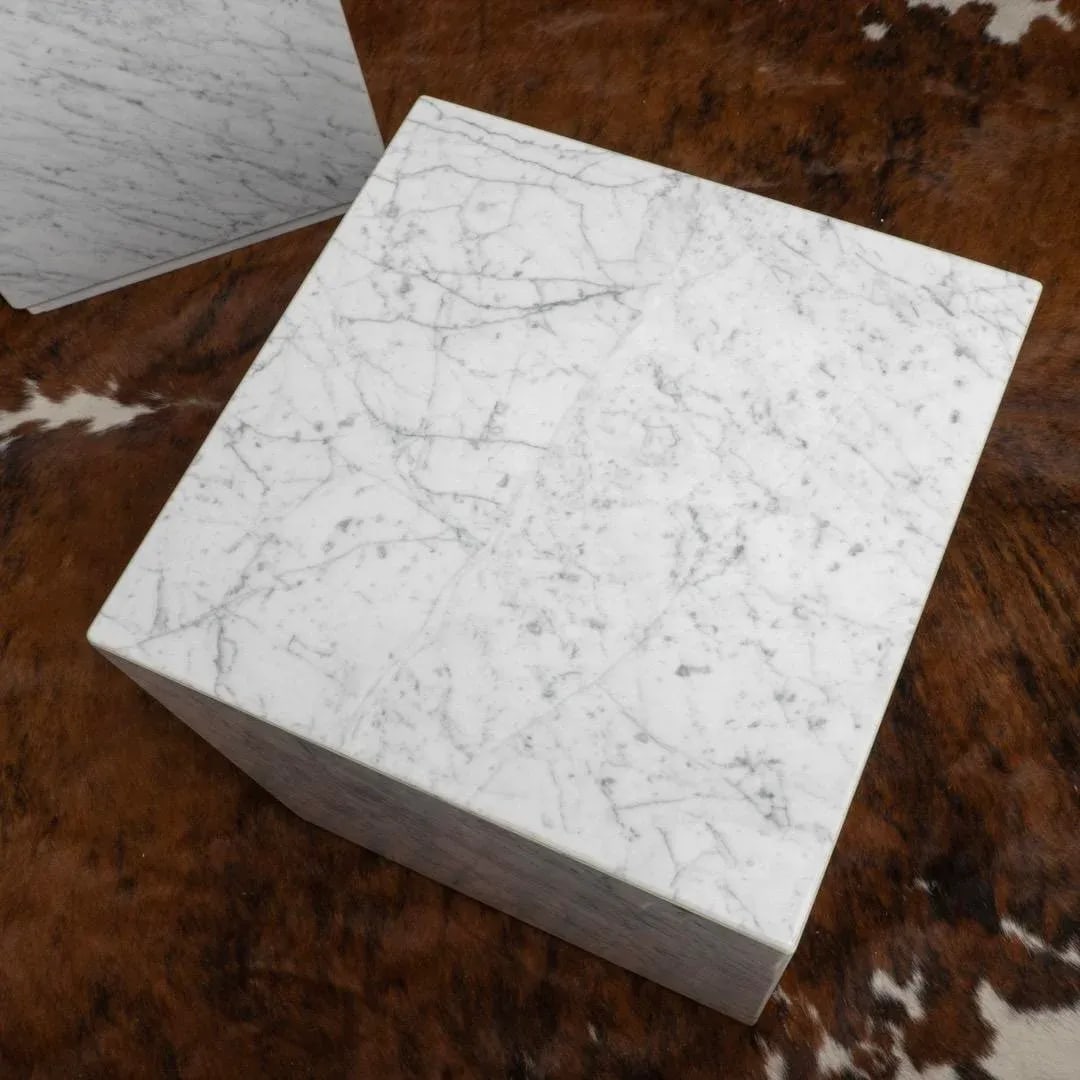 1960s Carrara Marble Cube Side End Tables - a Pair - 5