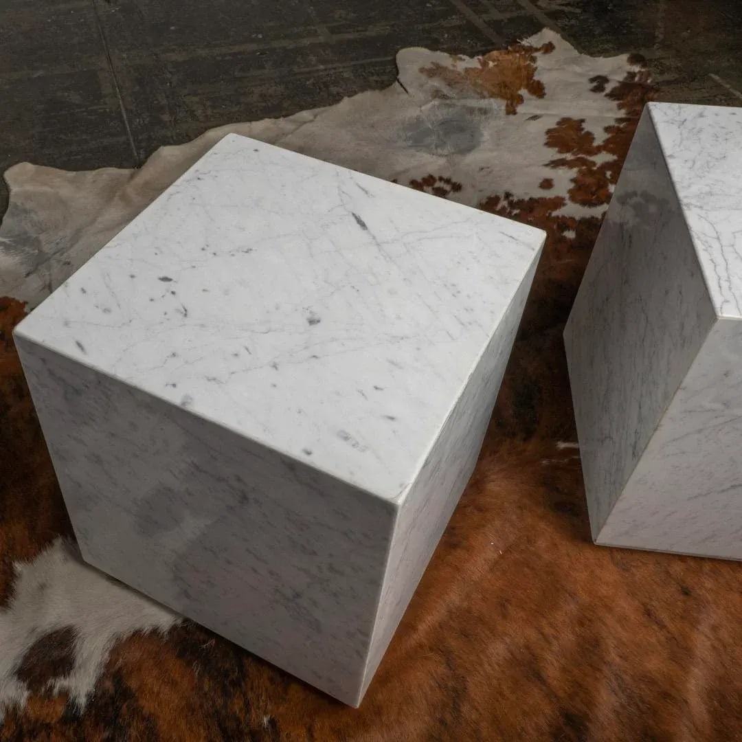 1960s Carrara Marble Cube Side End Tables - a Pair - 6