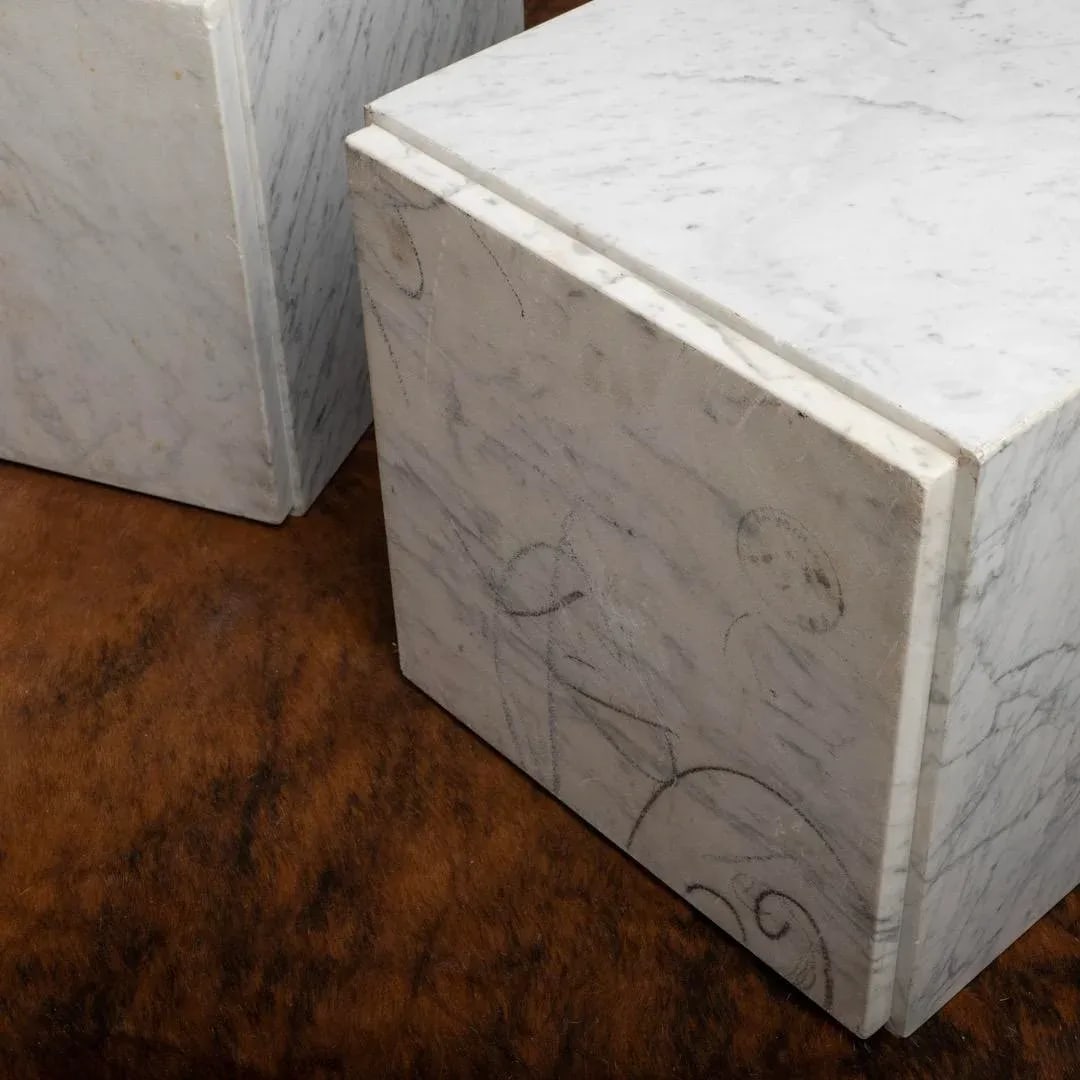 1960s Carrara Marble Cube Side End Tables - a Pair - 9